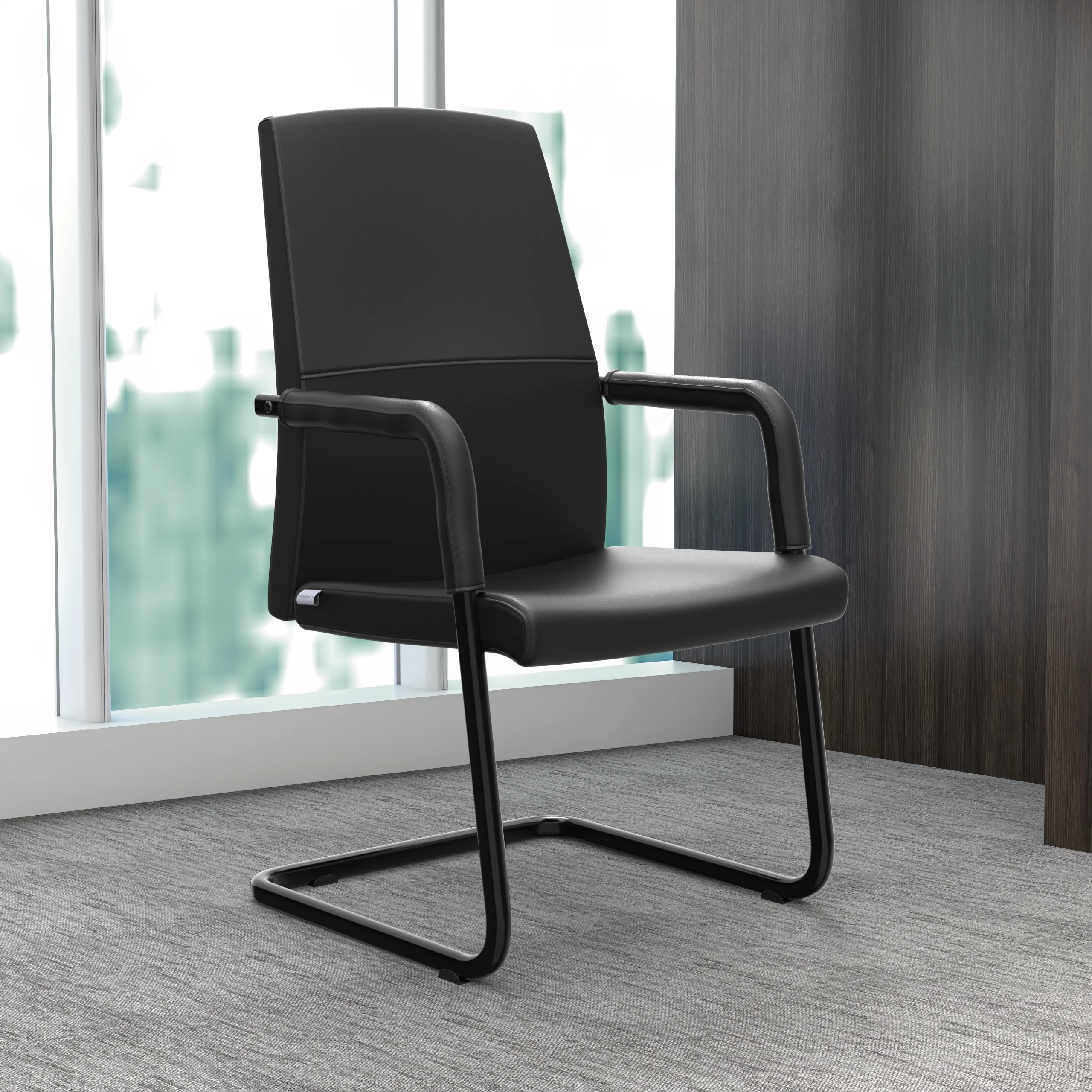 Evander Office Guest Chair in Black Leather