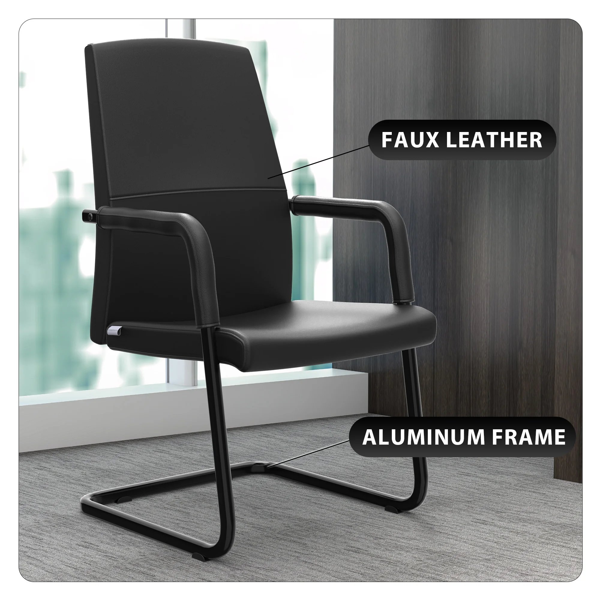 Evander Office Guest Chair in Black Leather