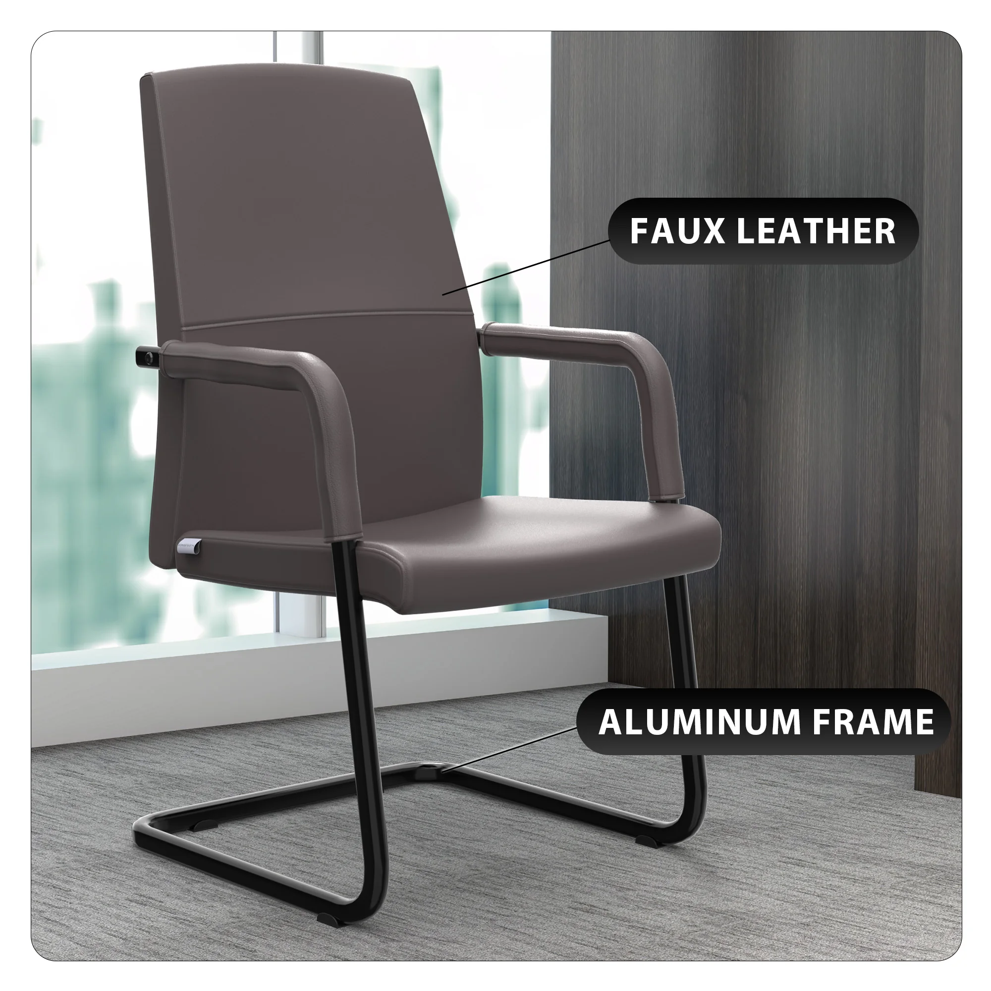 Evander Office Guest Chair in Grey Leather