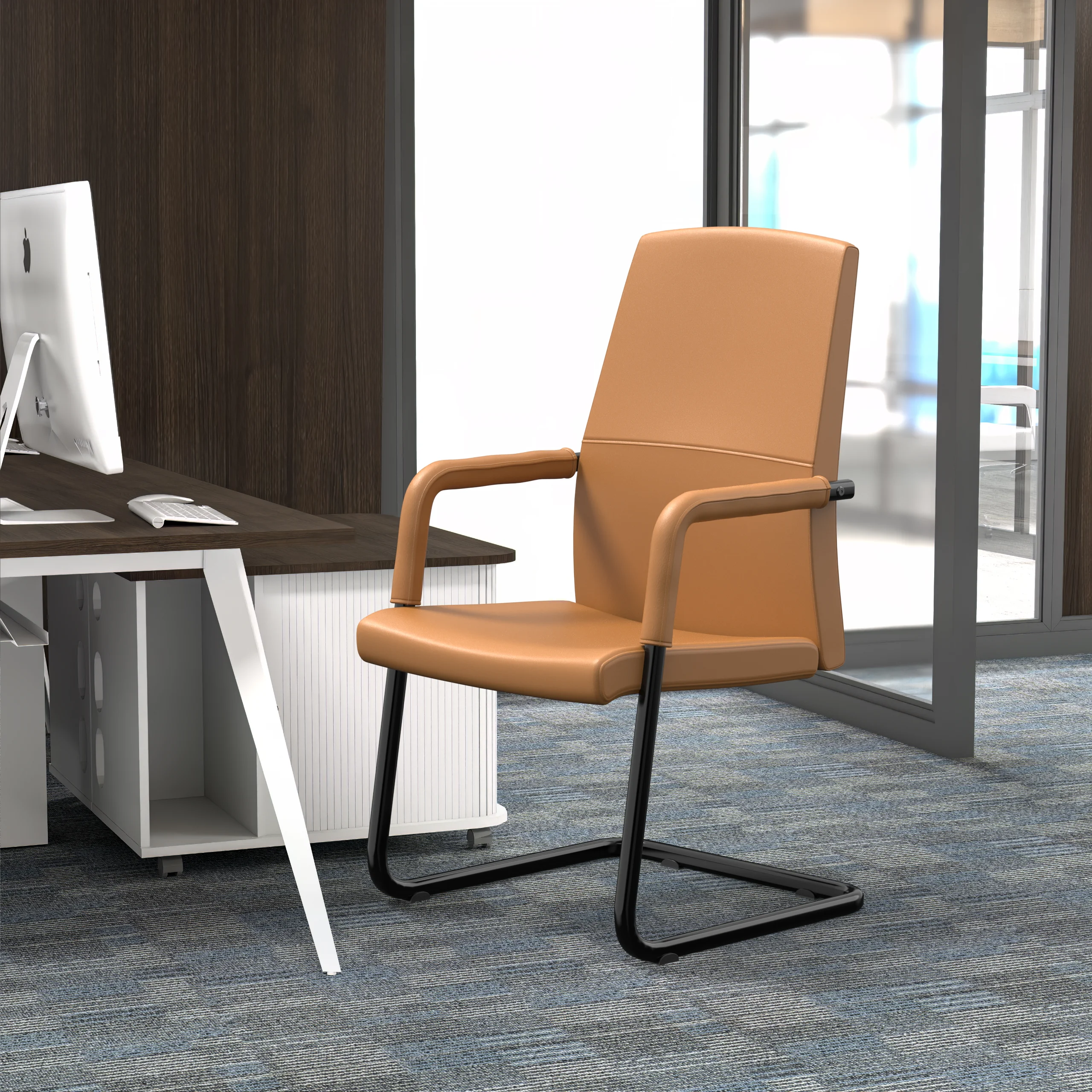 Evander Office Guest Chair in Acorn Brown Leather