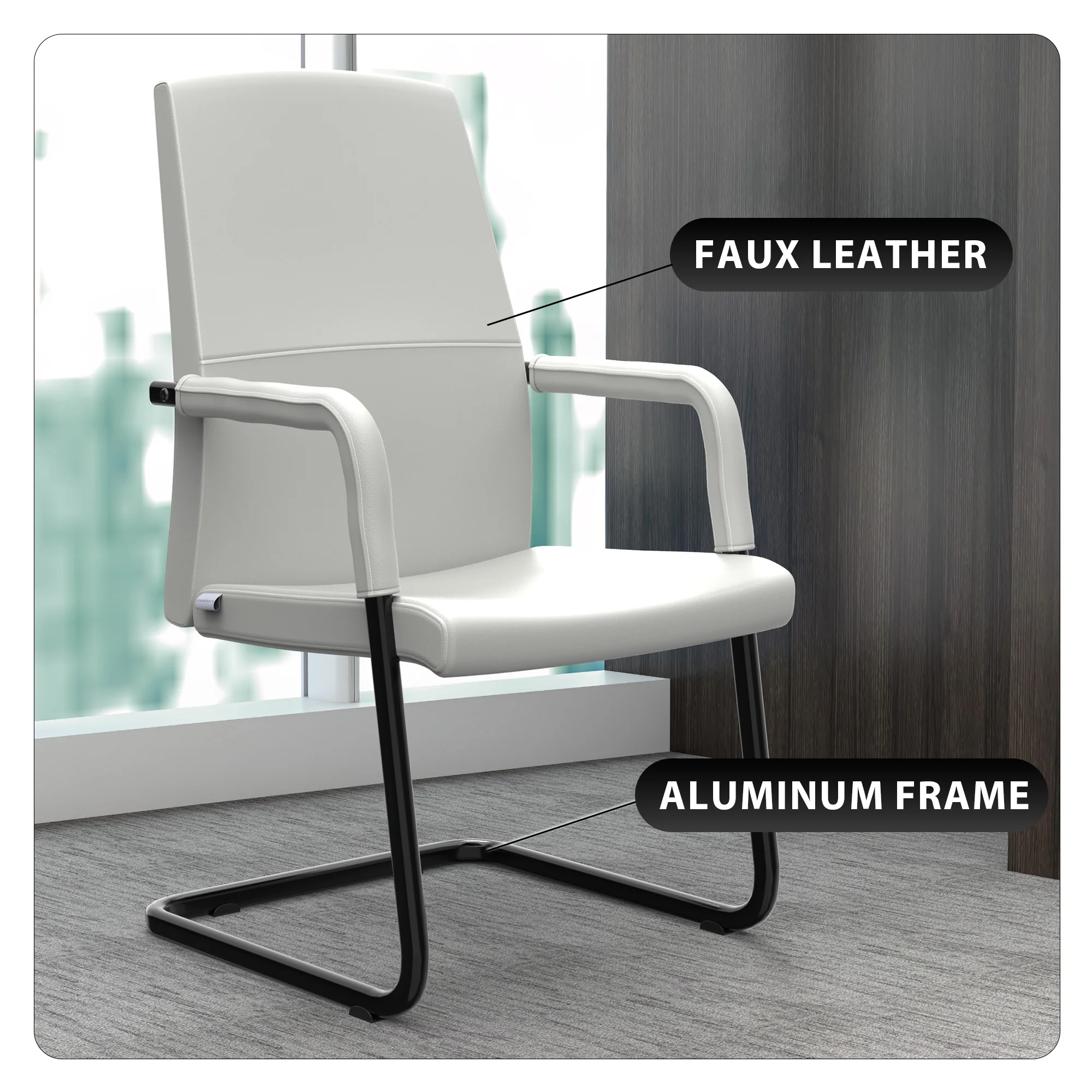 Evander Office Guest Chair in White Leather