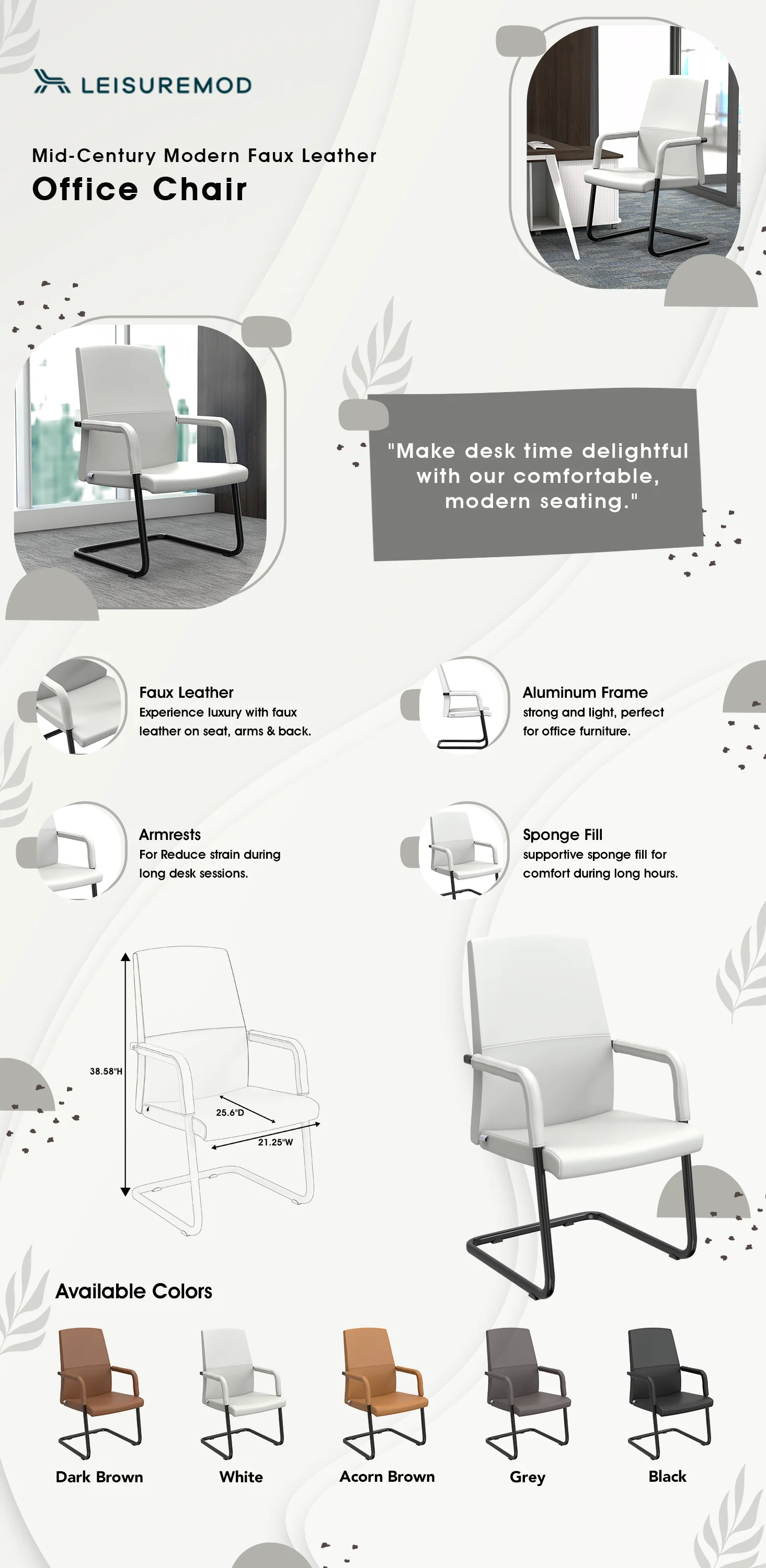 Evander Office Guest Chair in White Leather