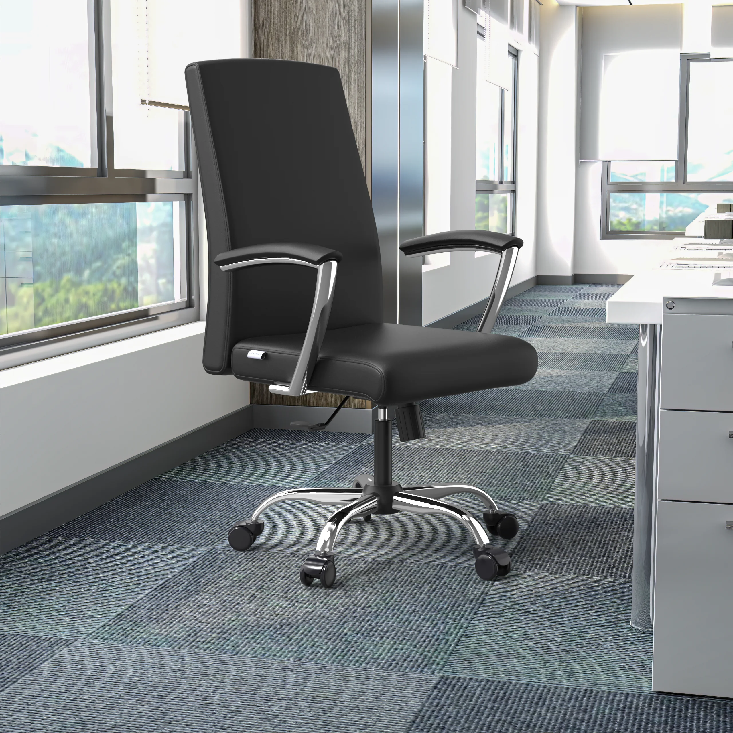 Evander Series Office Chair in Black Leather