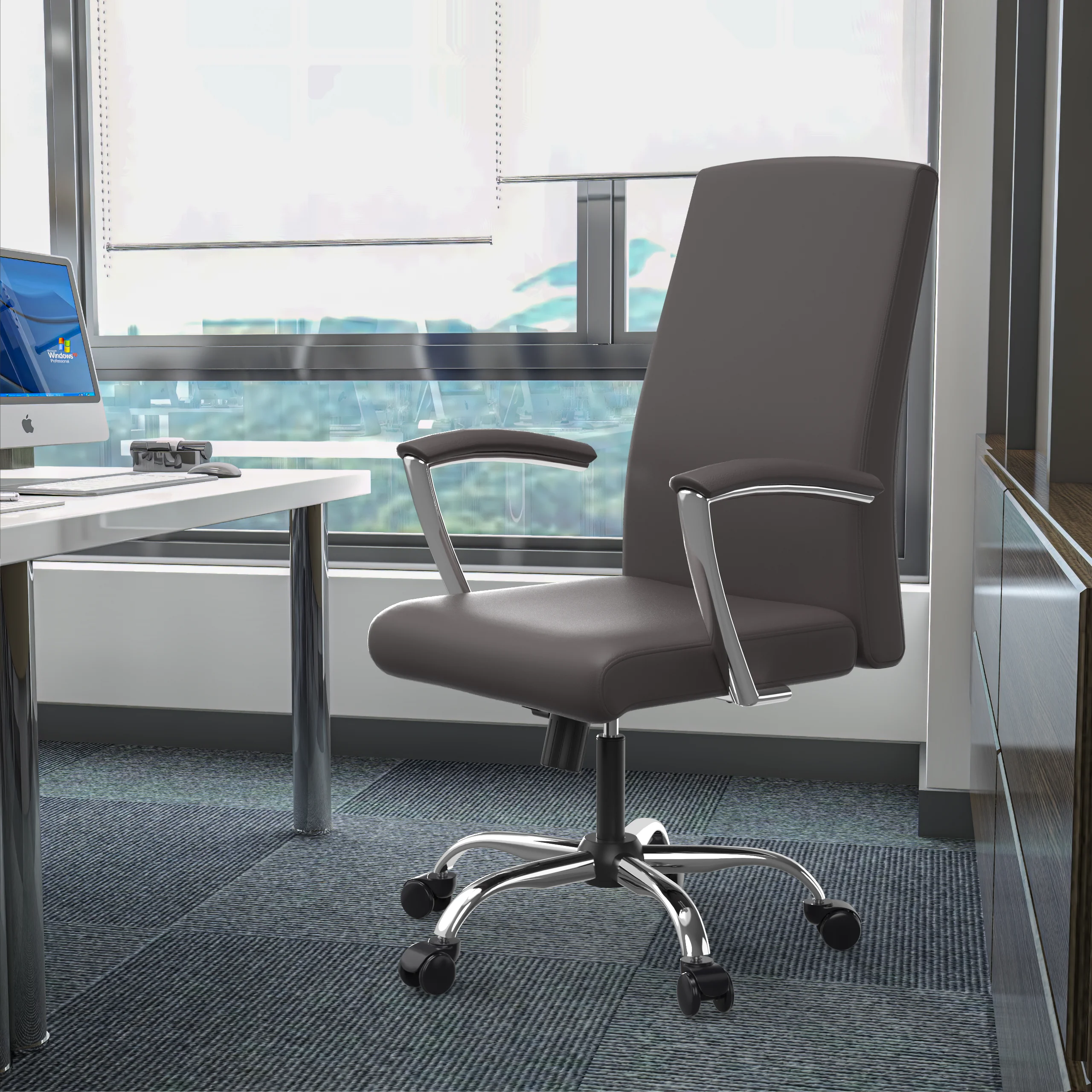 Evander Series Office Chair in Grey Leather