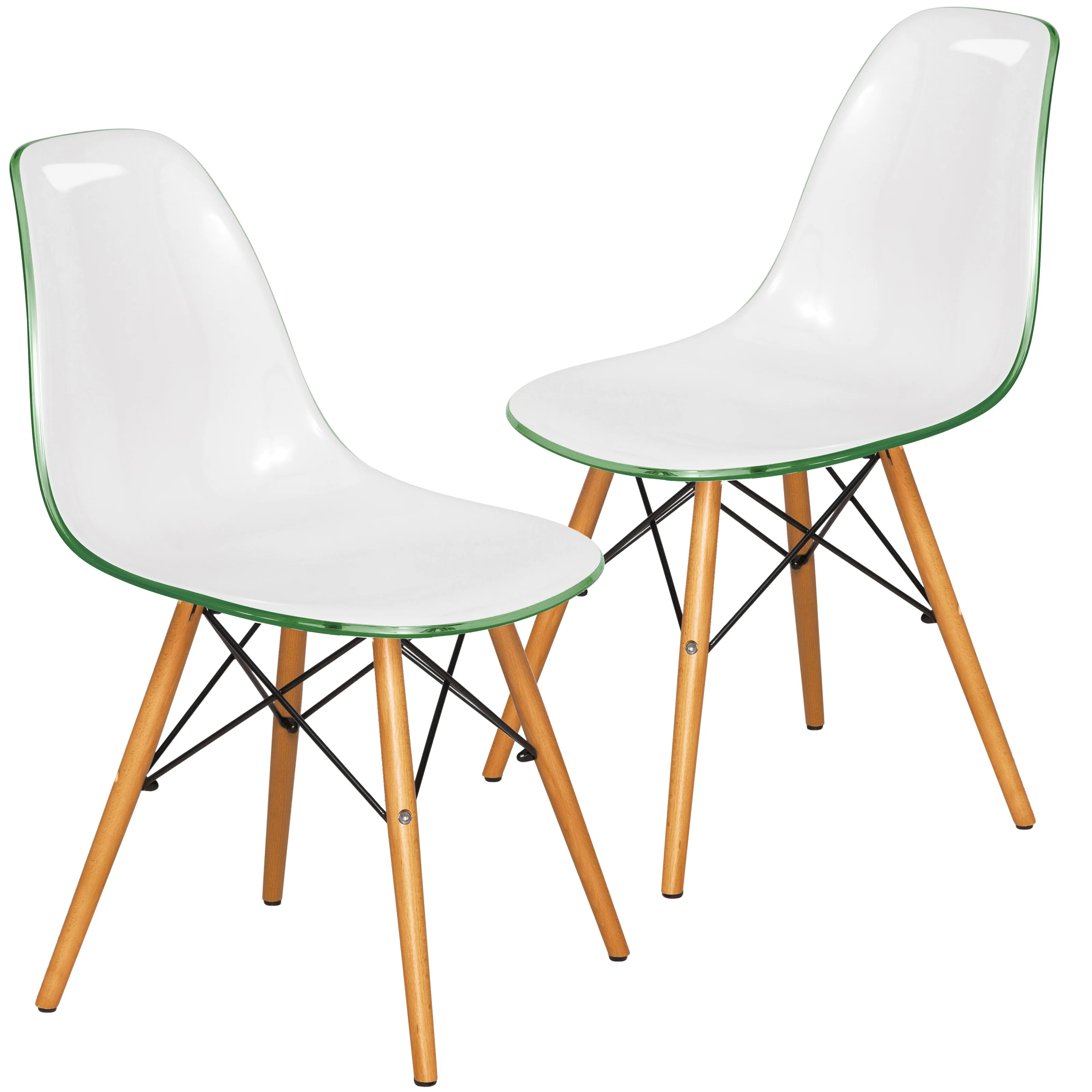Dover Plastic Molded Dining Side Chair in White Green Set of 2