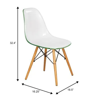 Dover Plastic Molded Dining Side Chair in White Green Set of 2