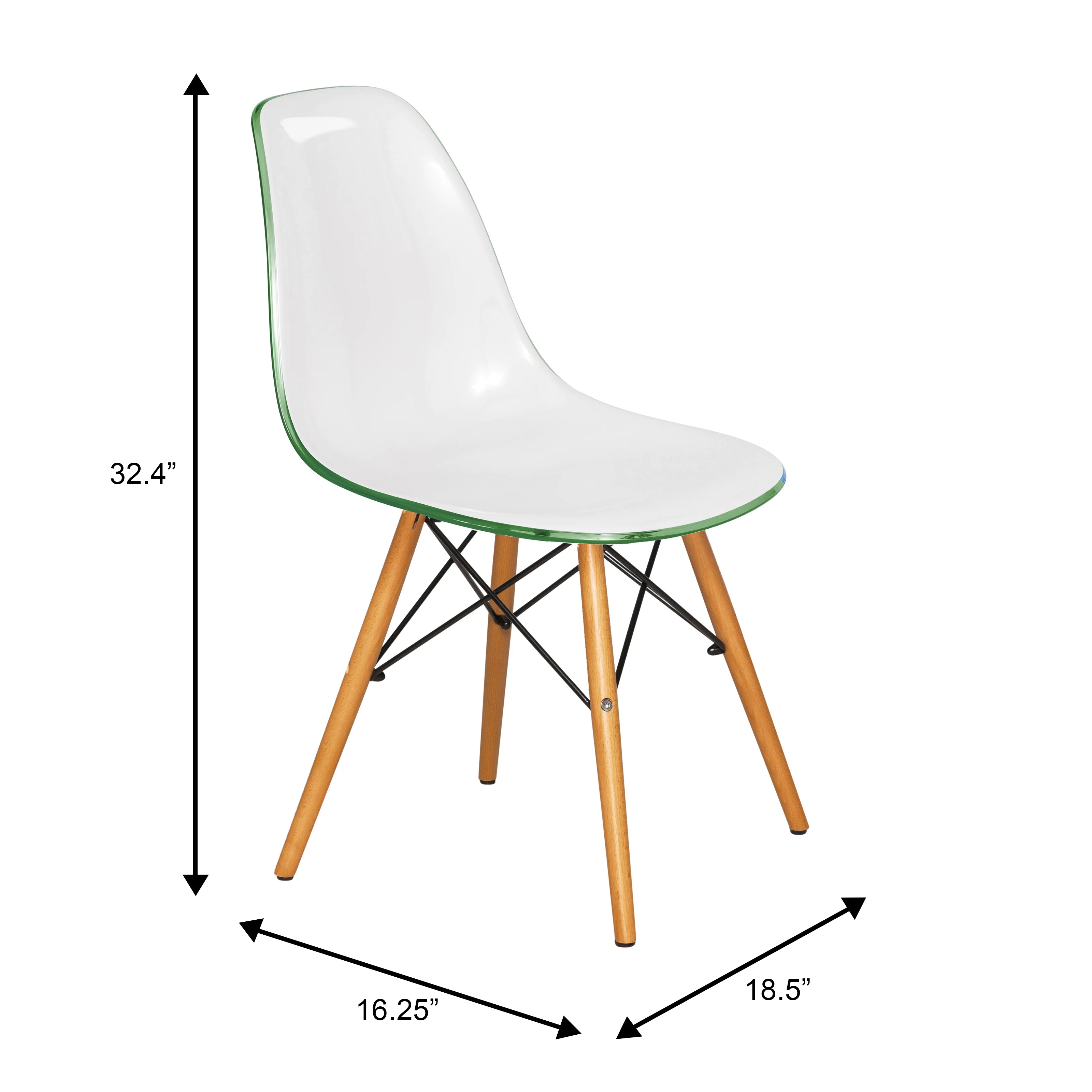 Dover Plastic Molded Dining Side Chair in White Green Set of 4