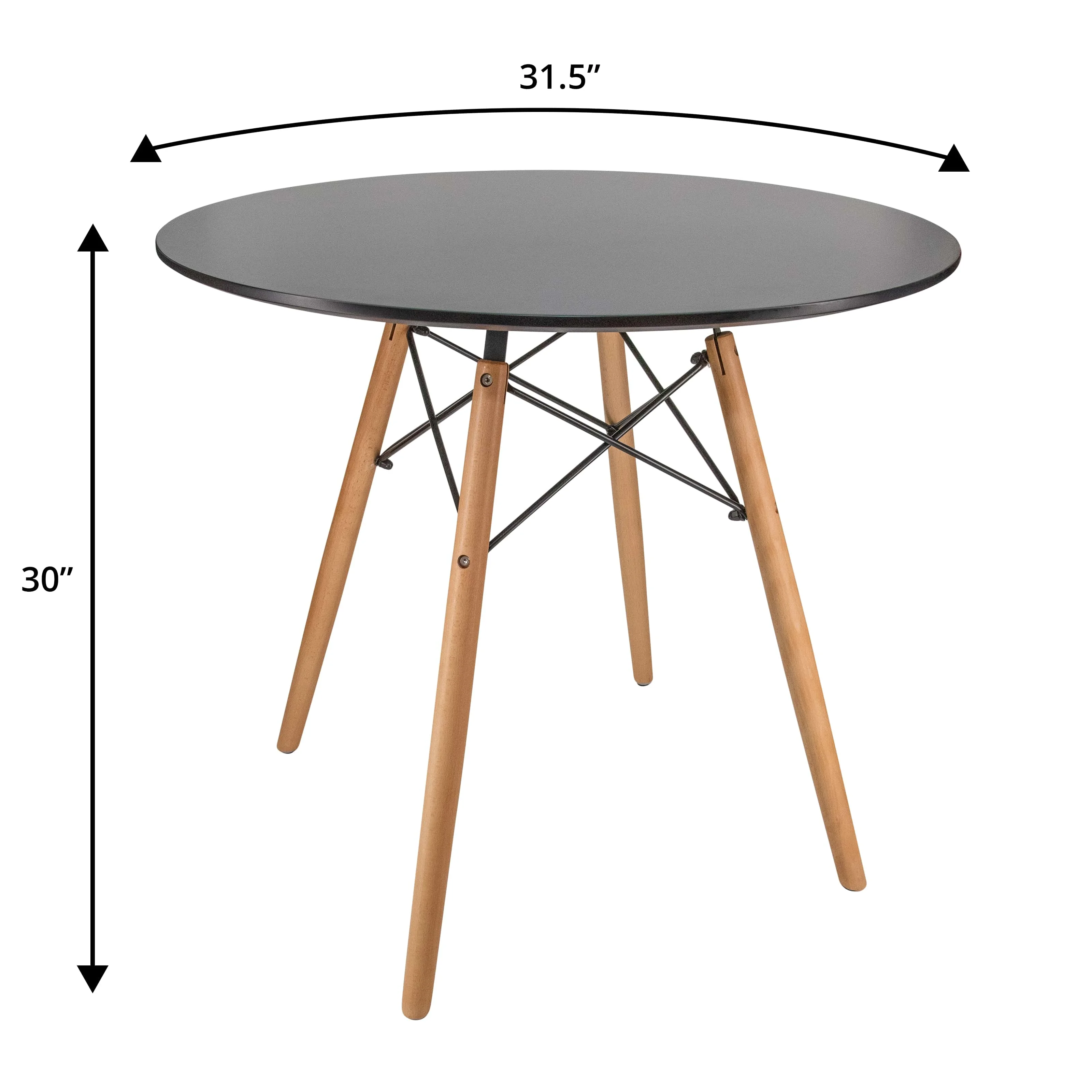 Dover 3-Piece Dining Set with Round Black MDF Top Bistro Table and 2 Plastic Chairs in Blue