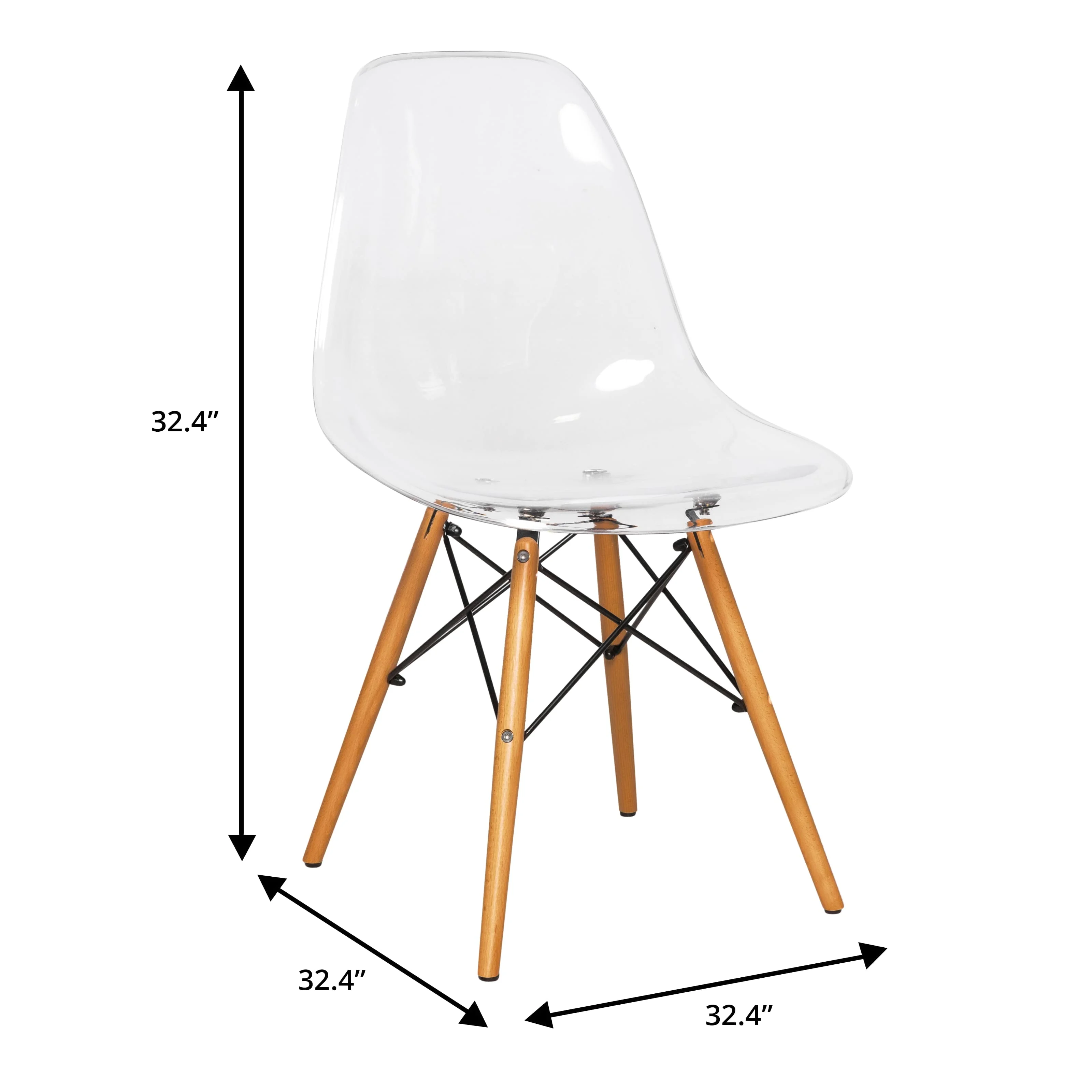 Dover 3-Piece Dining Set with Round Clear Glass Top Bistro Table and 2 Plastic Chairs in Clear