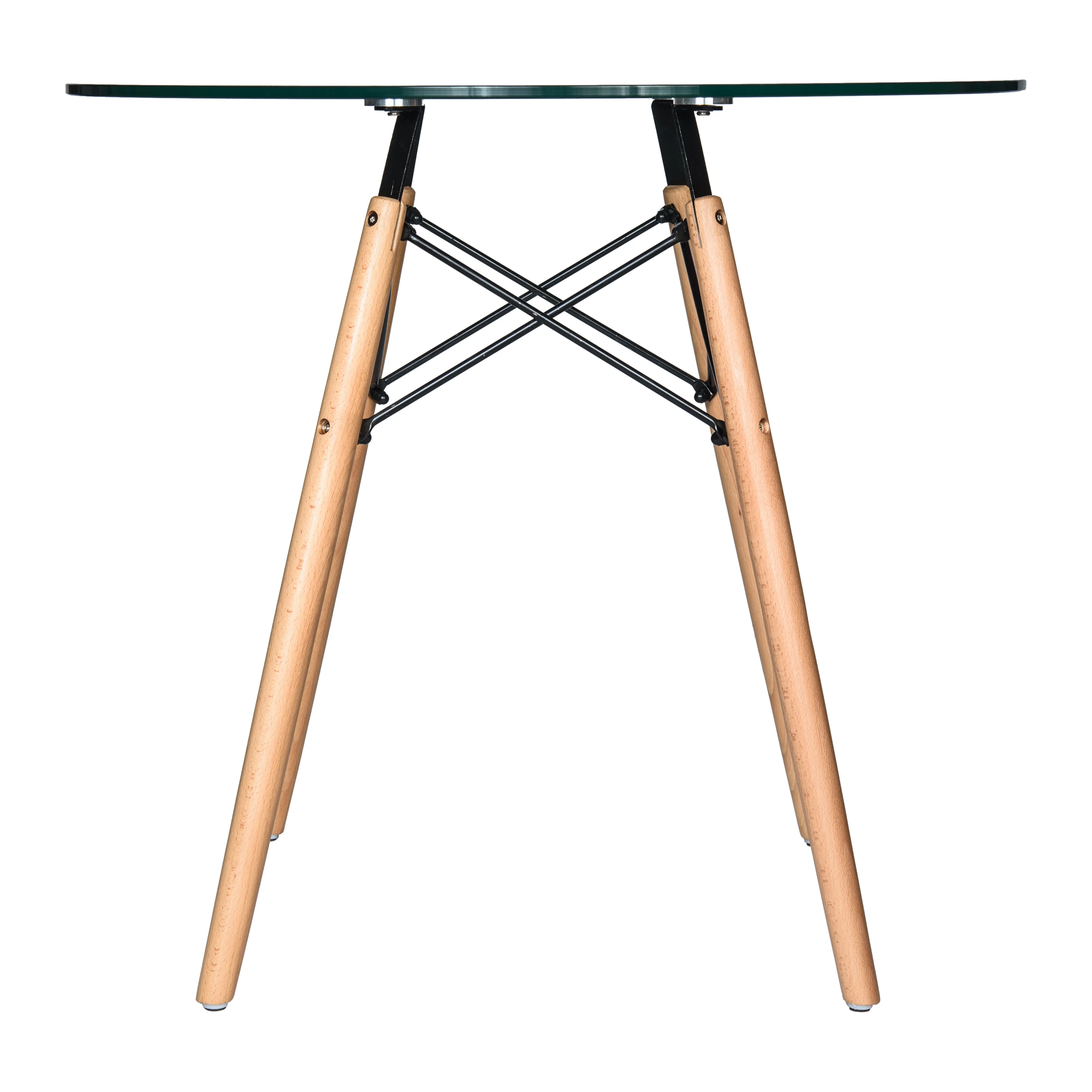 Dover Round Bistro Glass Top Dining Table W/ Natural Wood Eiffel Base