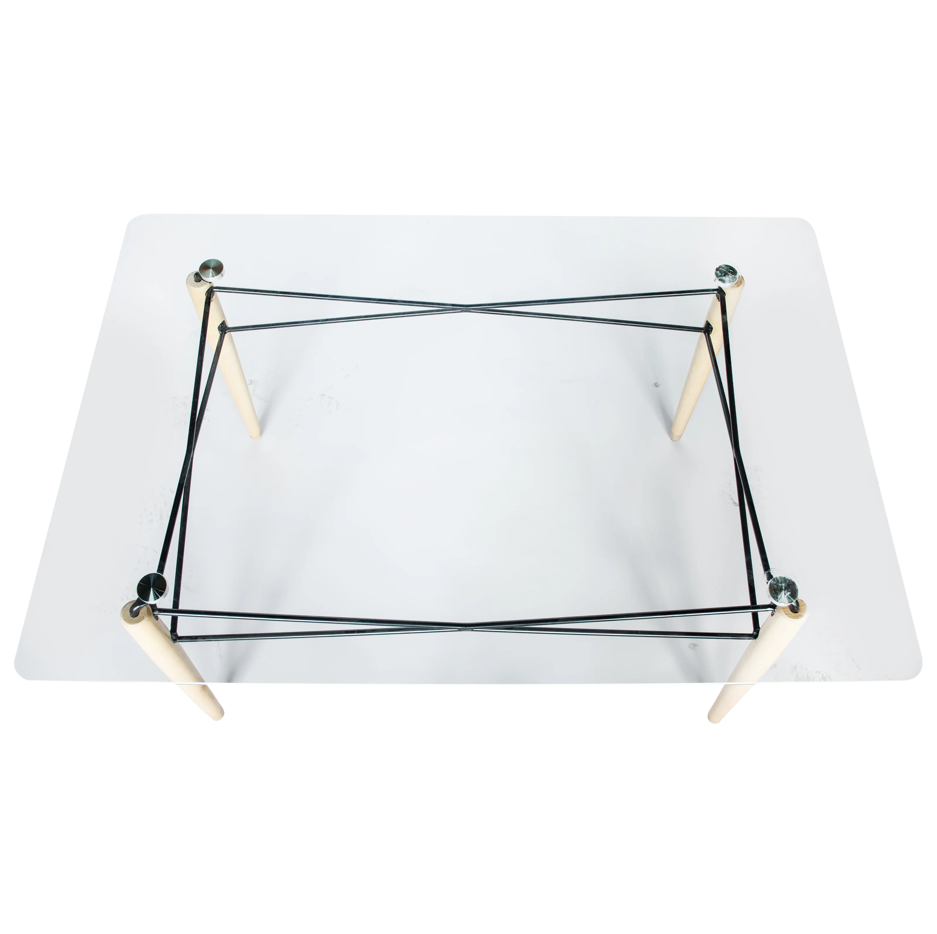 Dover 4Ft Rectangle Glass Top Dining Table W/ Natural Wood Eiffel Base