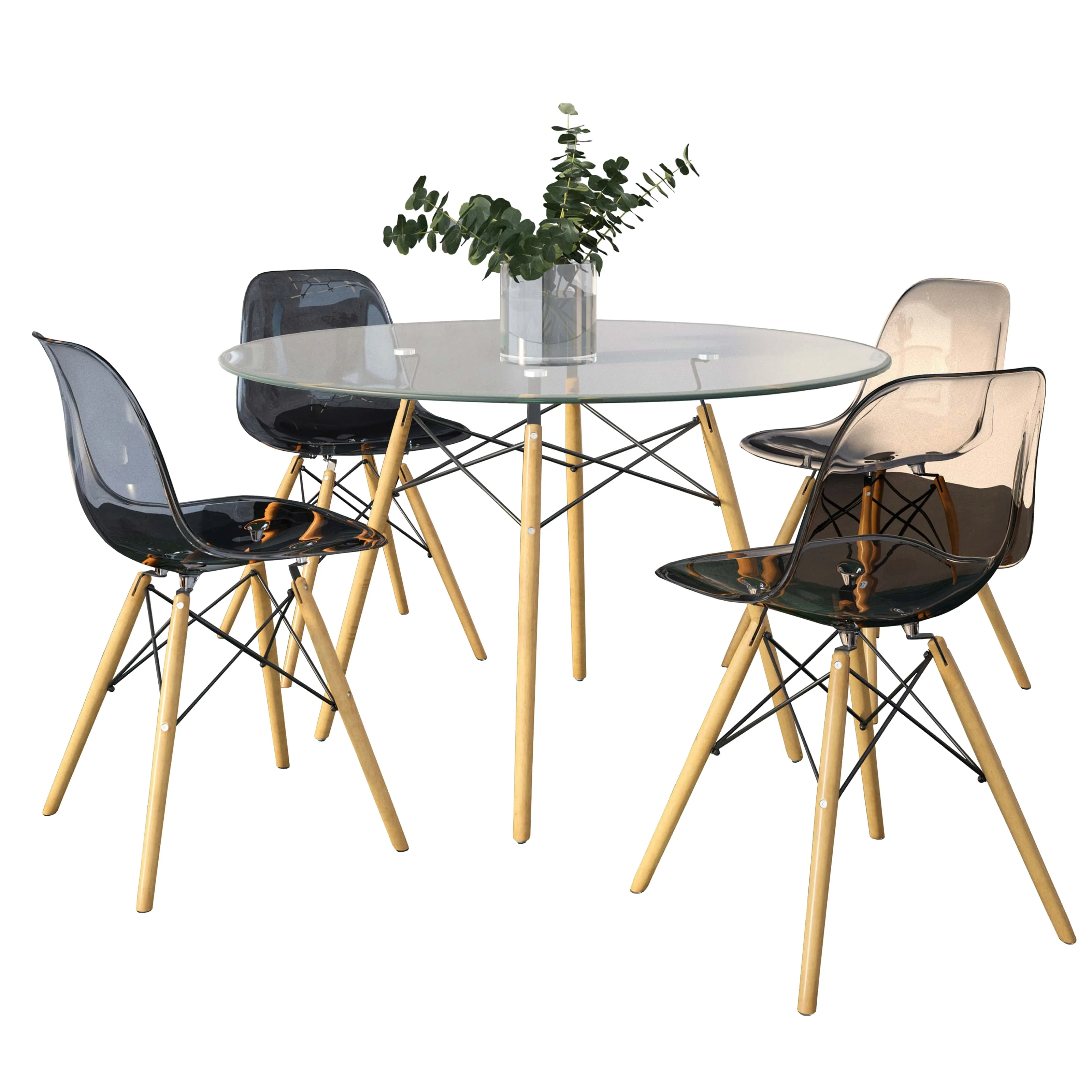 Dover 5-Piece Dining Set with 4 Plastic Chairs in Transparent Black