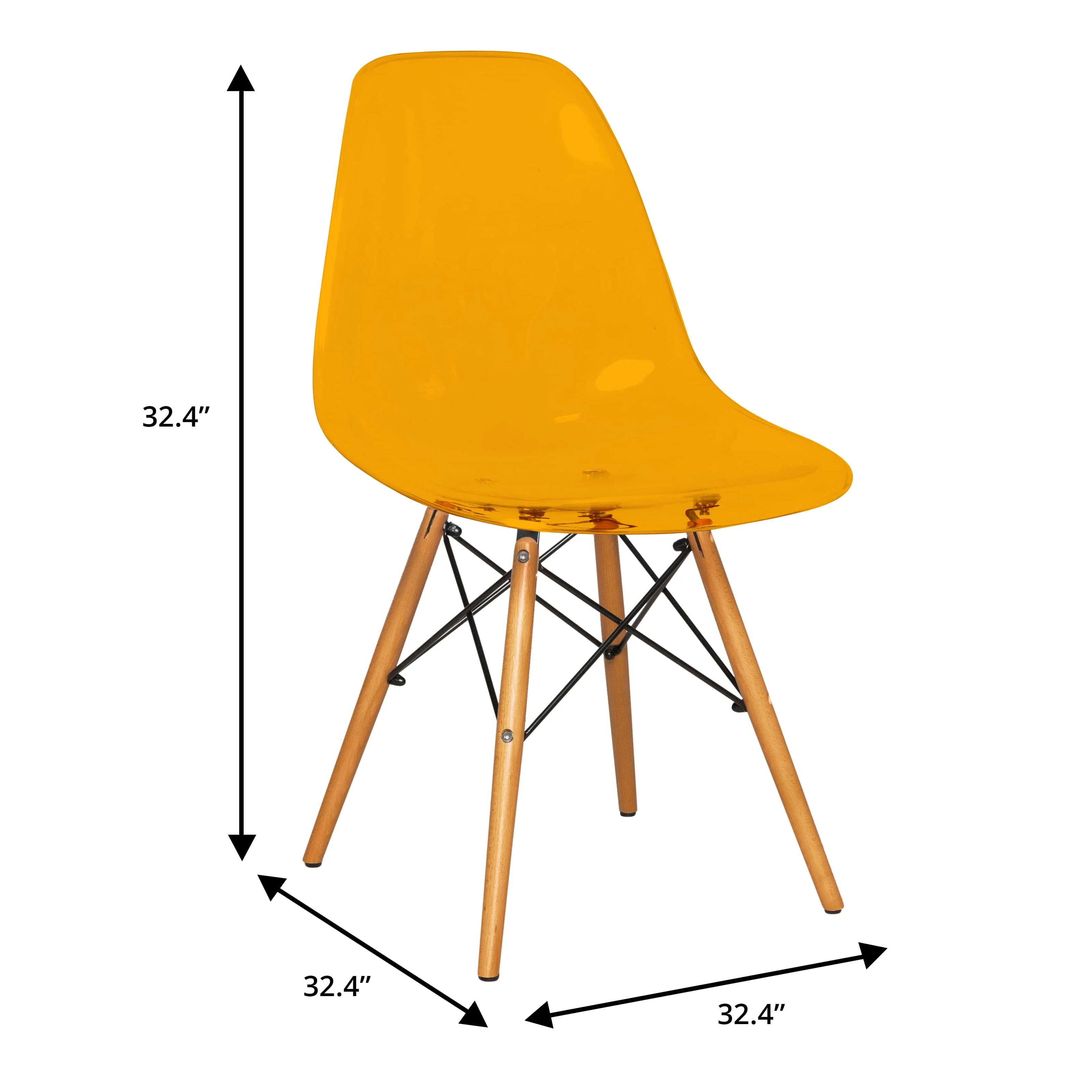 Dover 5-Piece Dining Set with 4 Plastic Chairs in Transparent Orange