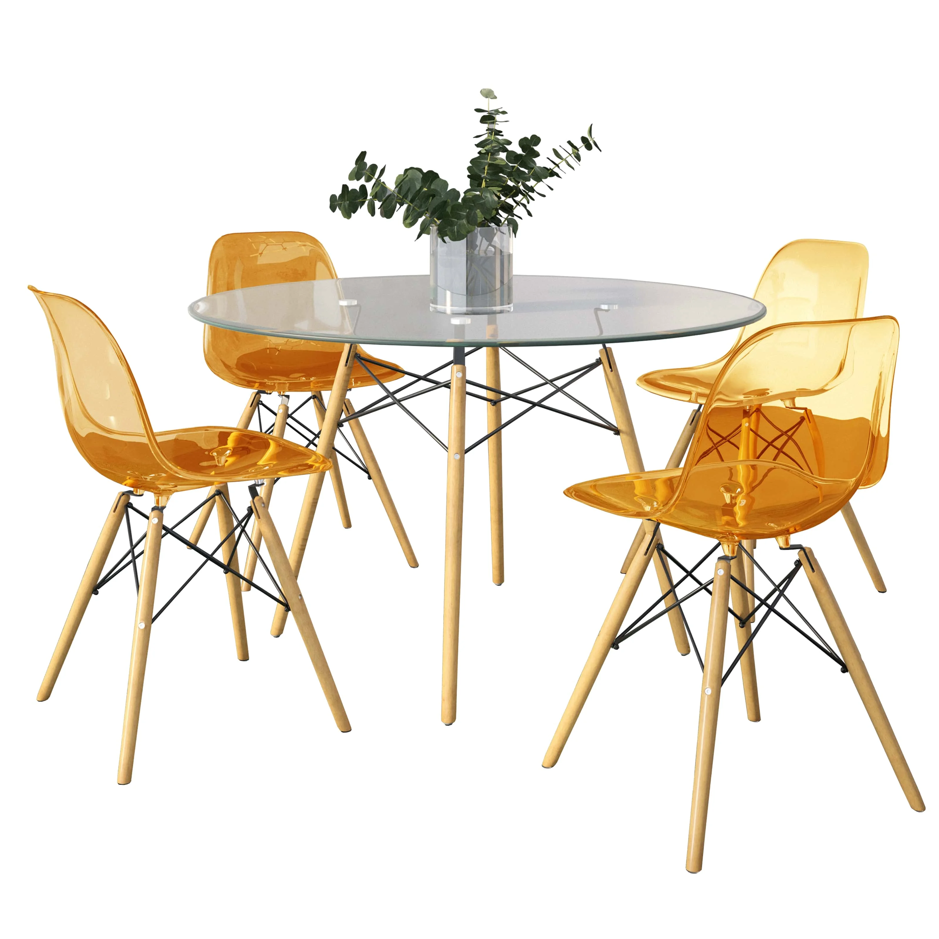 Dover 5-Piece Dining Set with 4 Plastic Chairs in Transparent Orange