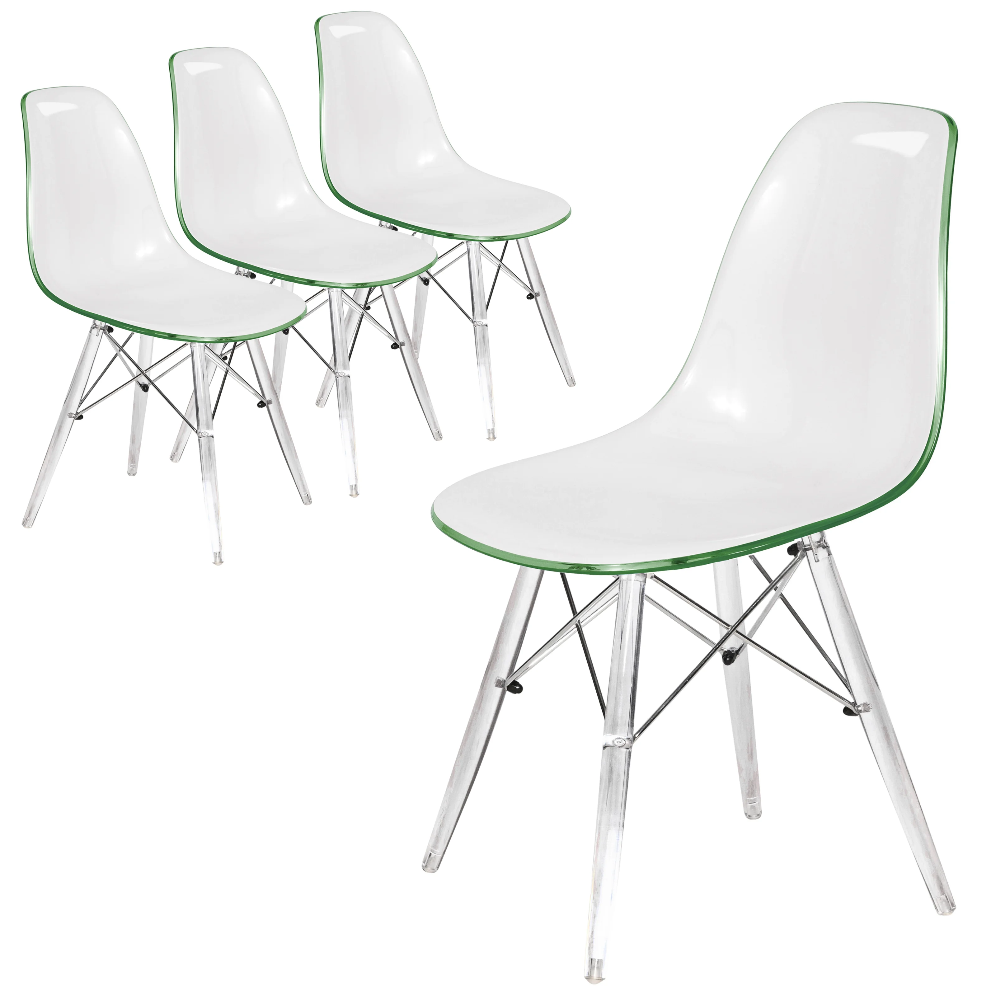 Dover Molded Side Chair with Acrylic Base in White Green Set of 4