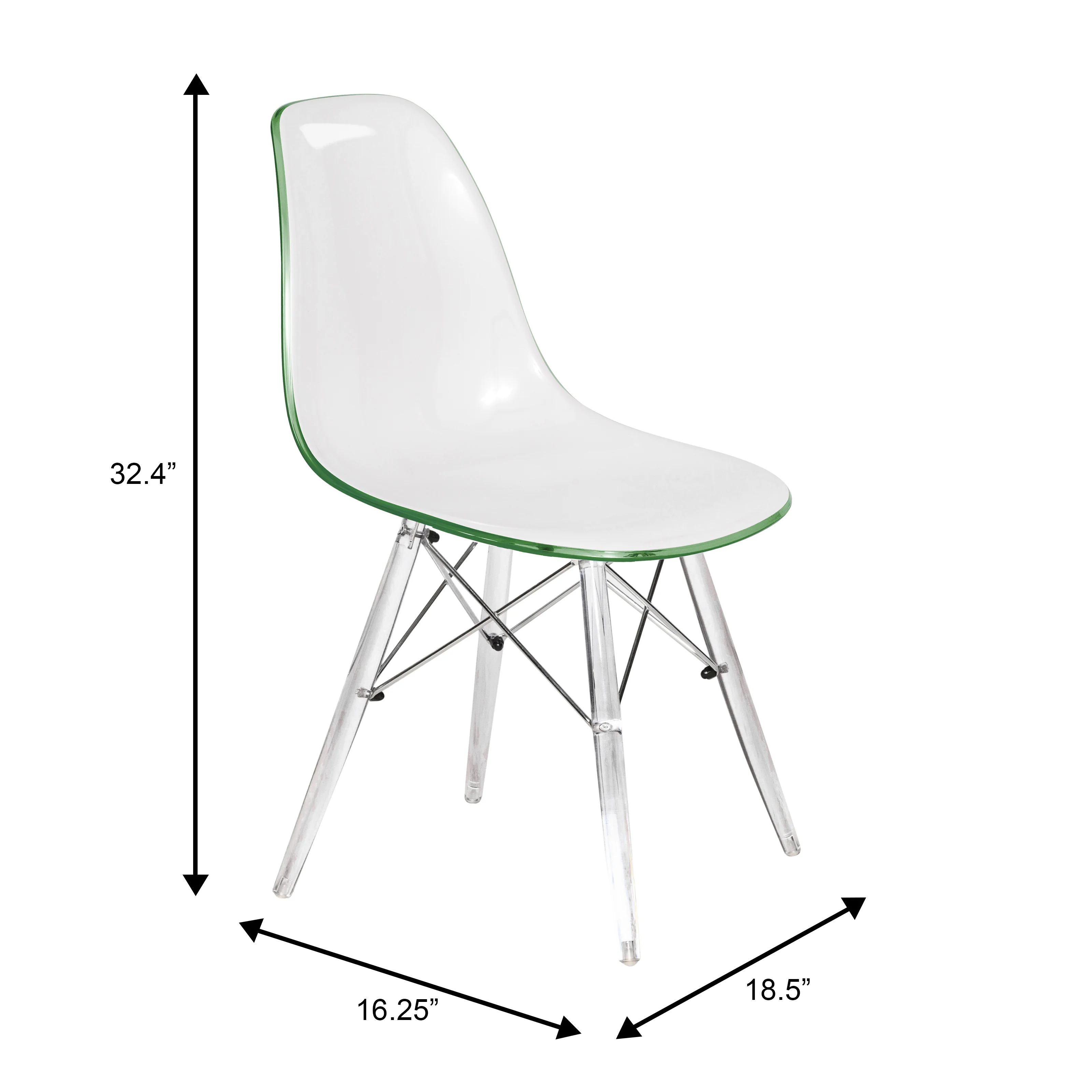 Dover Molded Side Chair with Acrylic Base in White Green Set of 4