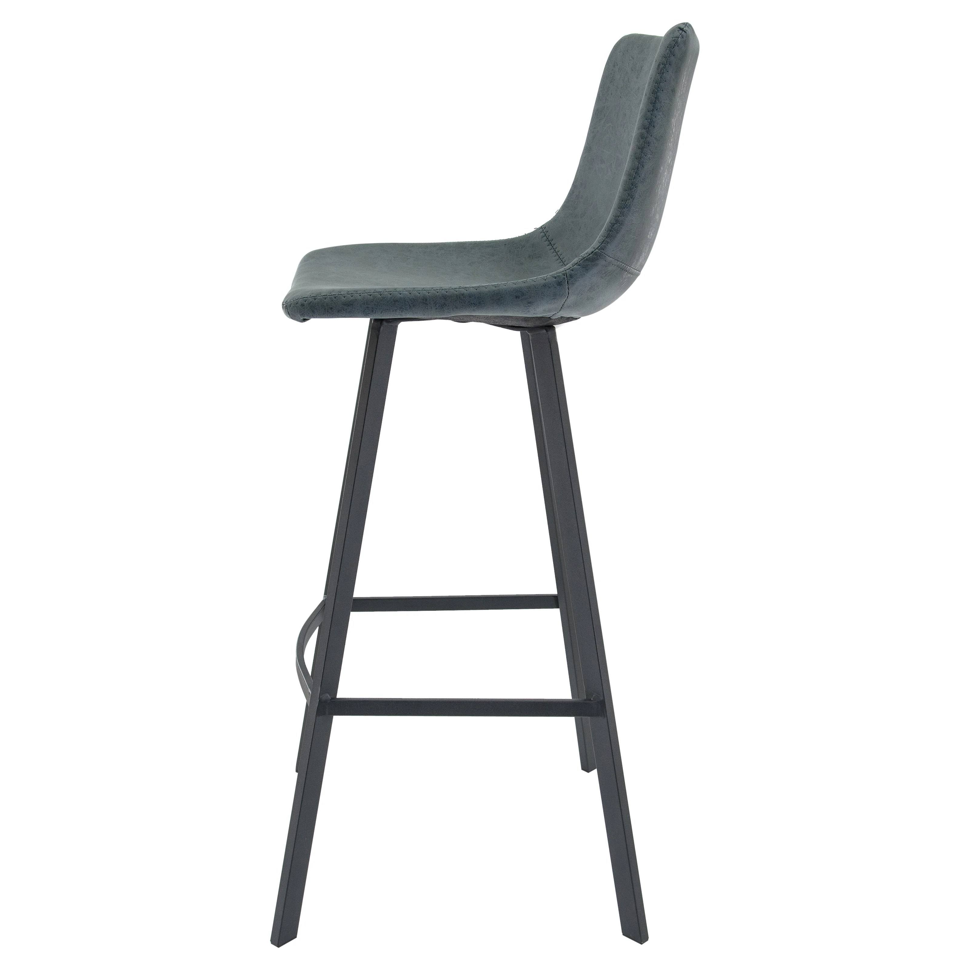 Elland Modern Upholstered Leather Bar Stool With Iron Legs & Footrest