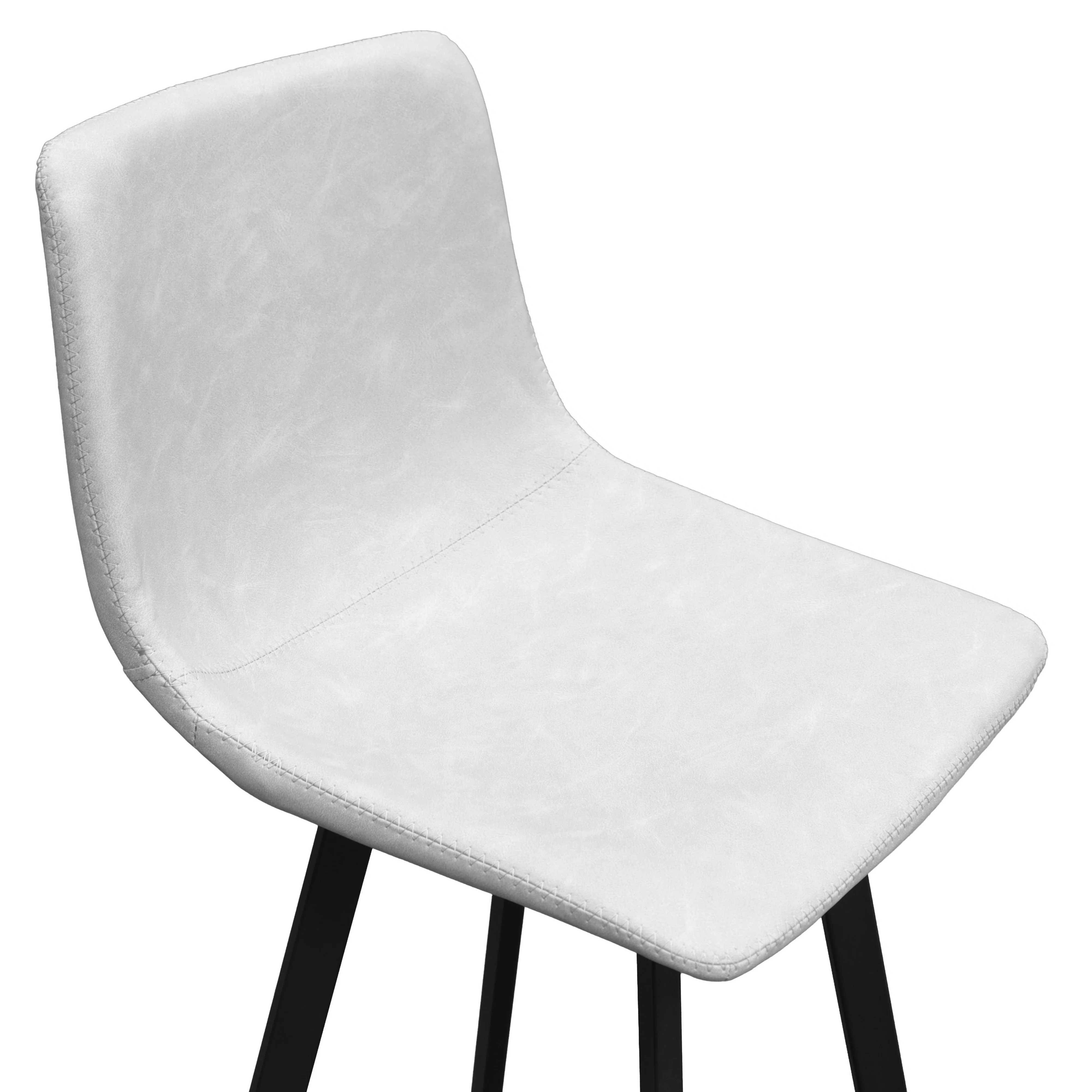 Elland Modern Upholstered Leather Bar Stool With Iron Legs & Footrest Set of 2, Light Grey