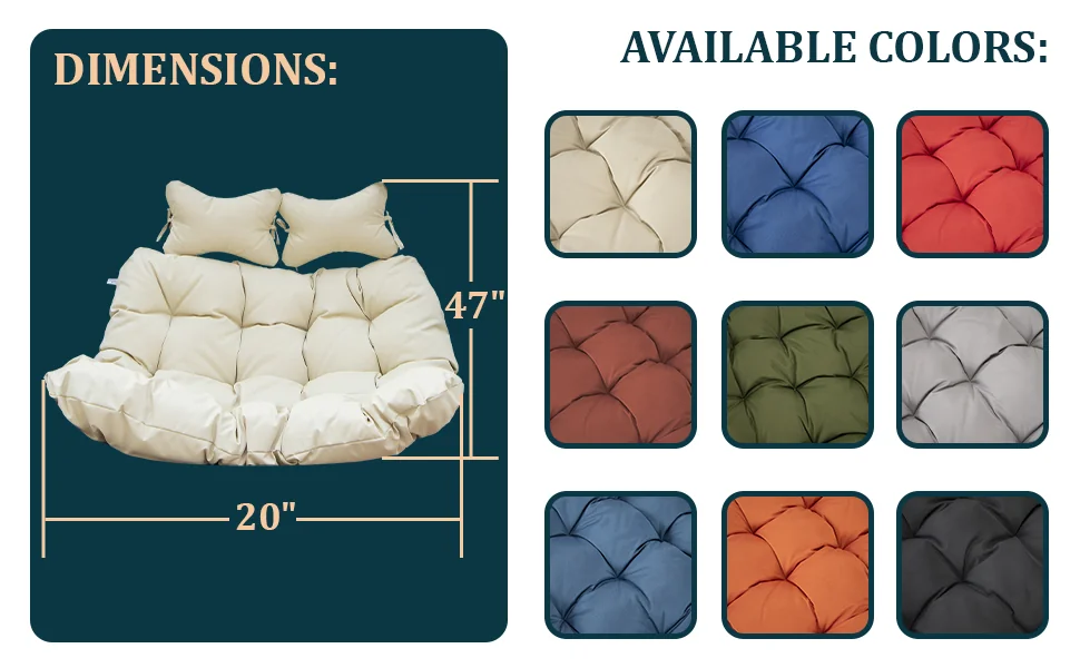 Wicker 2 Person Double Folding Hanging Egg Swing Cushion