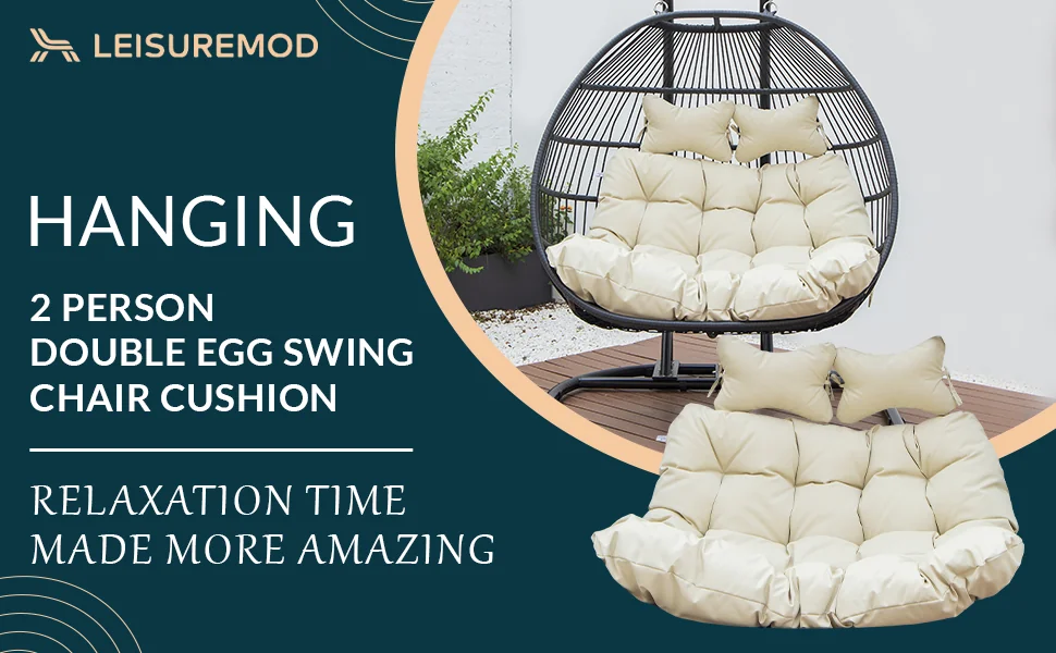 Wicker 2 Person Double Folding Hanging Egg Swing Cushion