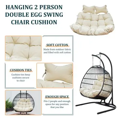 Wicker 2 Person Double Folding Hanging Egg Swing Cushion