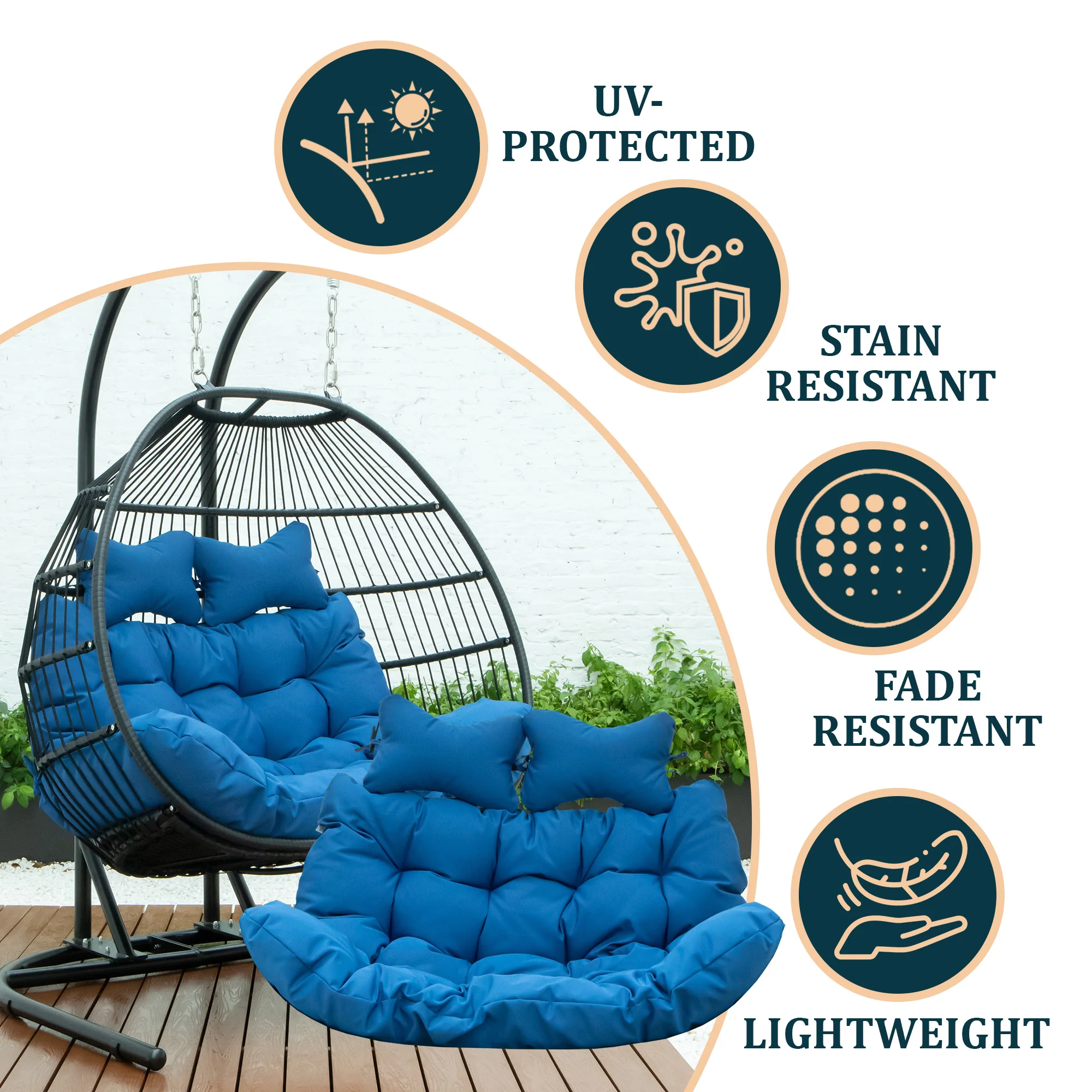 Wicker 2 Person Double Folding Hanging Egg Swing Cushion