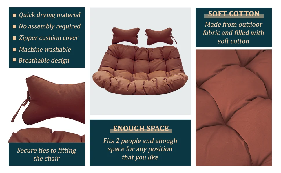 Wicker 2 Person Double Folding Hanging Egg Swing Cushion