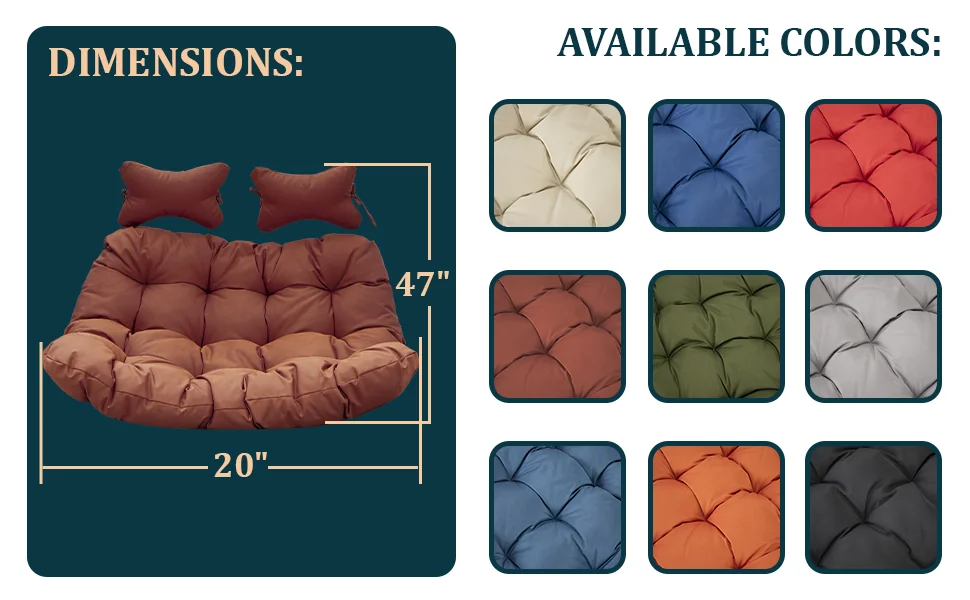 Wicker 2 Person Double Folding Hanging Egg Swing Cushion