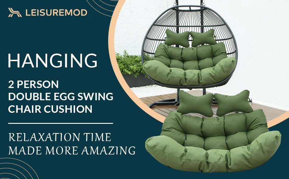 Wicker 2 Person Double Folding Hanging Egg Swing Cushion