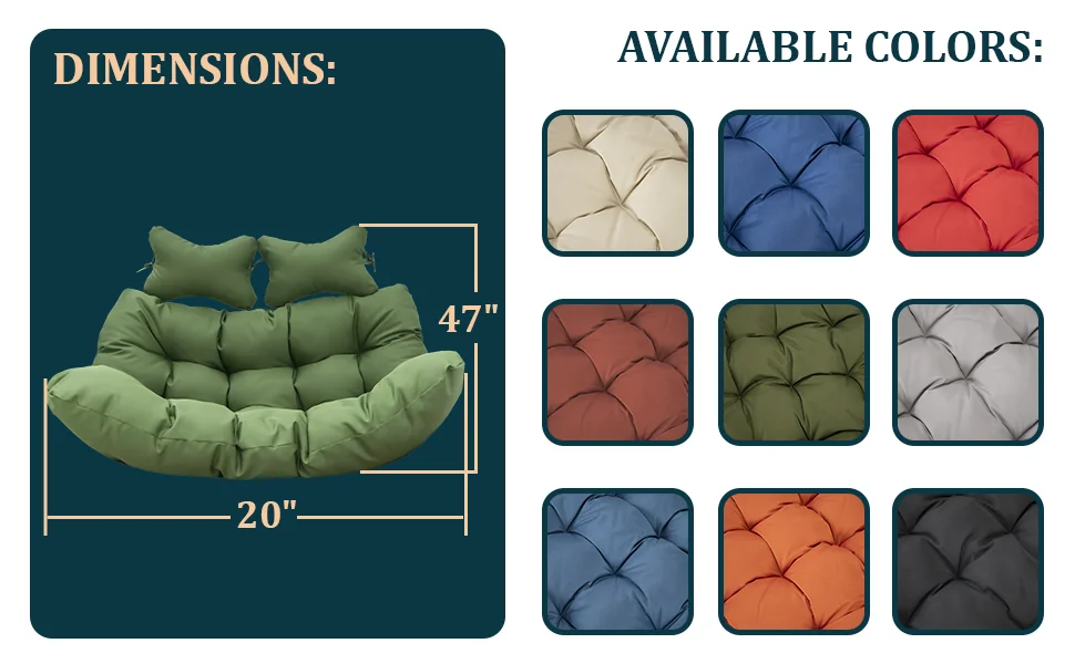 Wicker 2 Person Double Folding Hanging Egg Swing Cushion