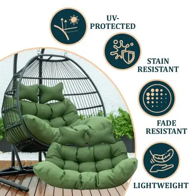 Wicker 2 Person Double Folding Hanging Egg Swing Cushion