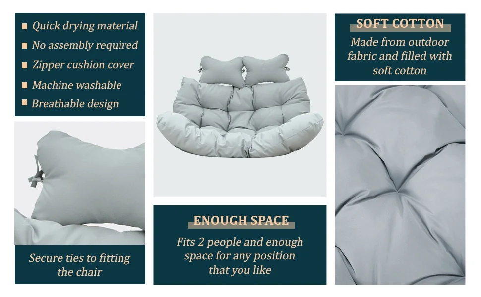 Wicker 2 Person Double Folding Hanging Egg Swing Cushion