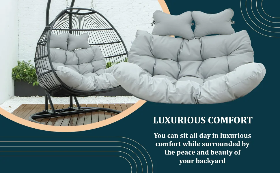 Wicker 2 Person Double Folding Hanging Egg Swing Cushion