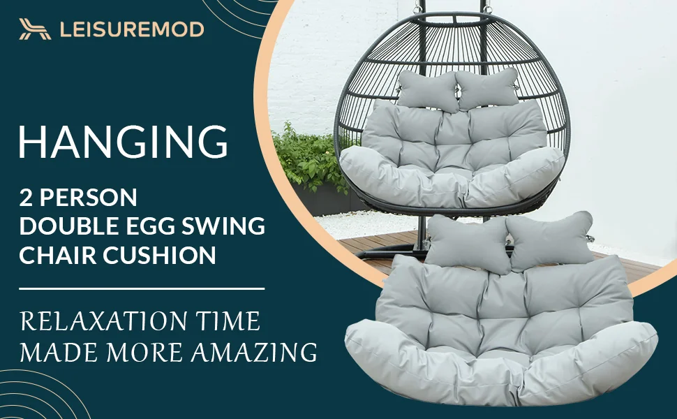 Wicker 2 Person Double Folding Hanging Egg Swing Cushion
