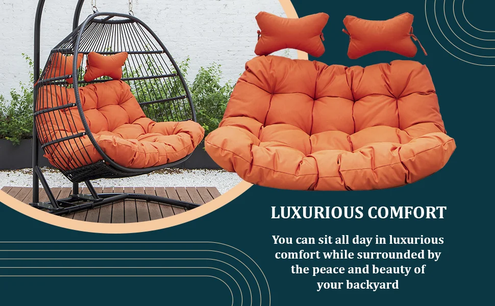 Wicker 2 Person Double Folding Hanging Egg Swing Cushion