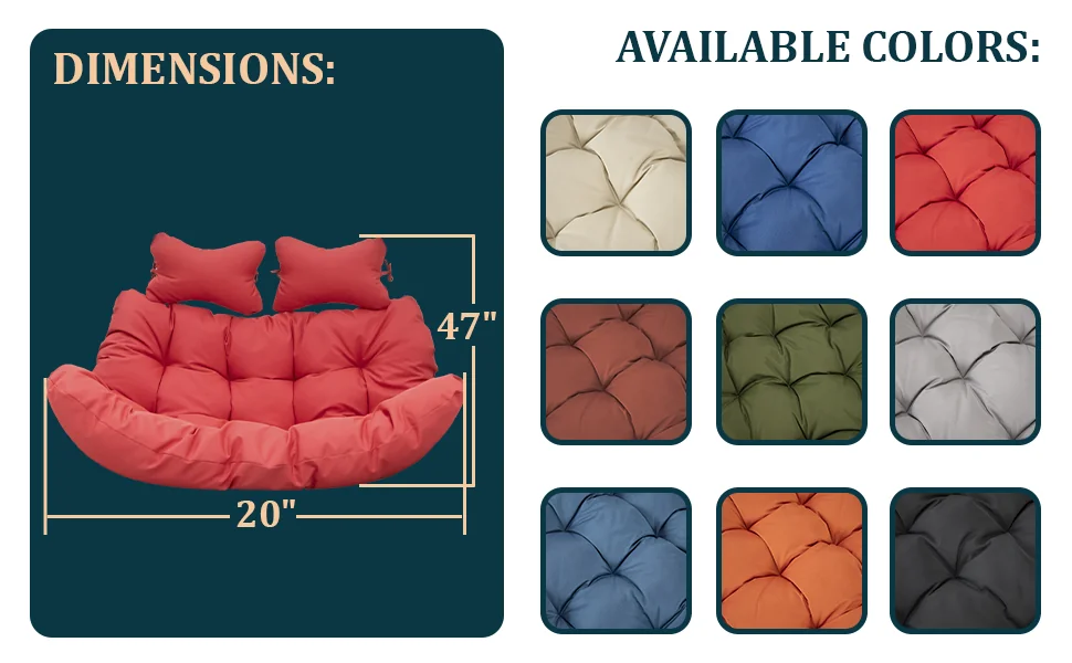 Wicker 2 Person Double Folding Hanging Egg Swing Cushion