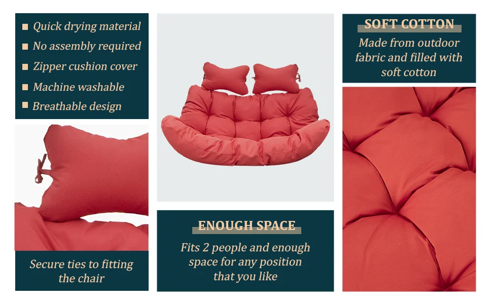 Wicker 2 Person Double Folding Hanging Egg Swing Cushion