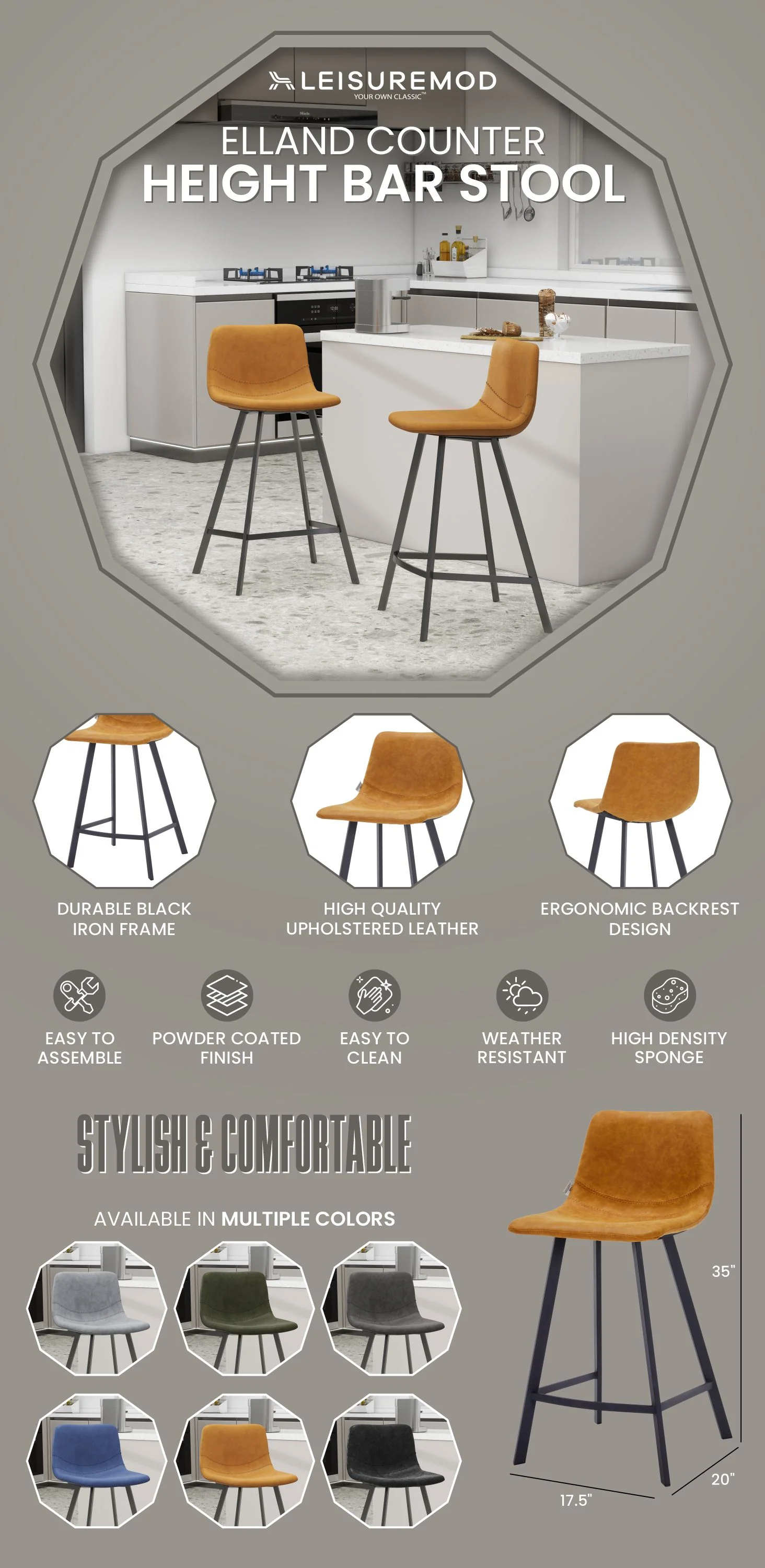 Elland - Counter stool -Light Brown