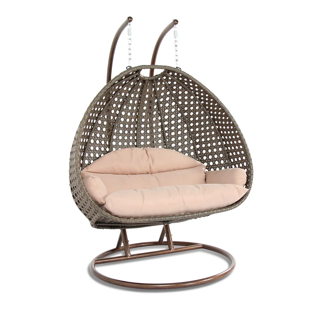 Beige Wicker Hanging 2 person Egg Swing Chair
