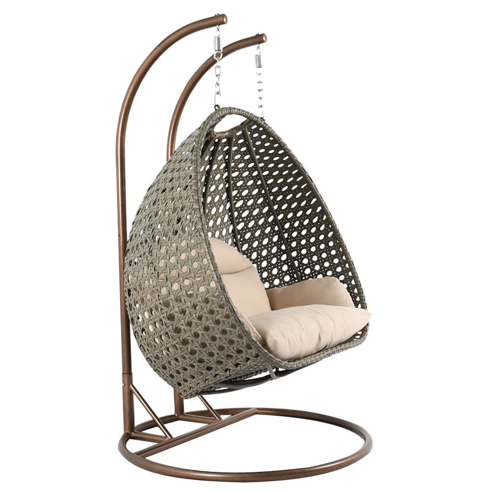 Beige Wicker Hanging 2 person Egg Swing Chair
