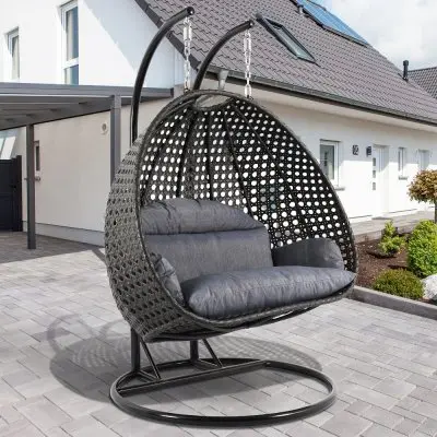 Charcoal Wicker Hanging 2 person Egg Swing Chair