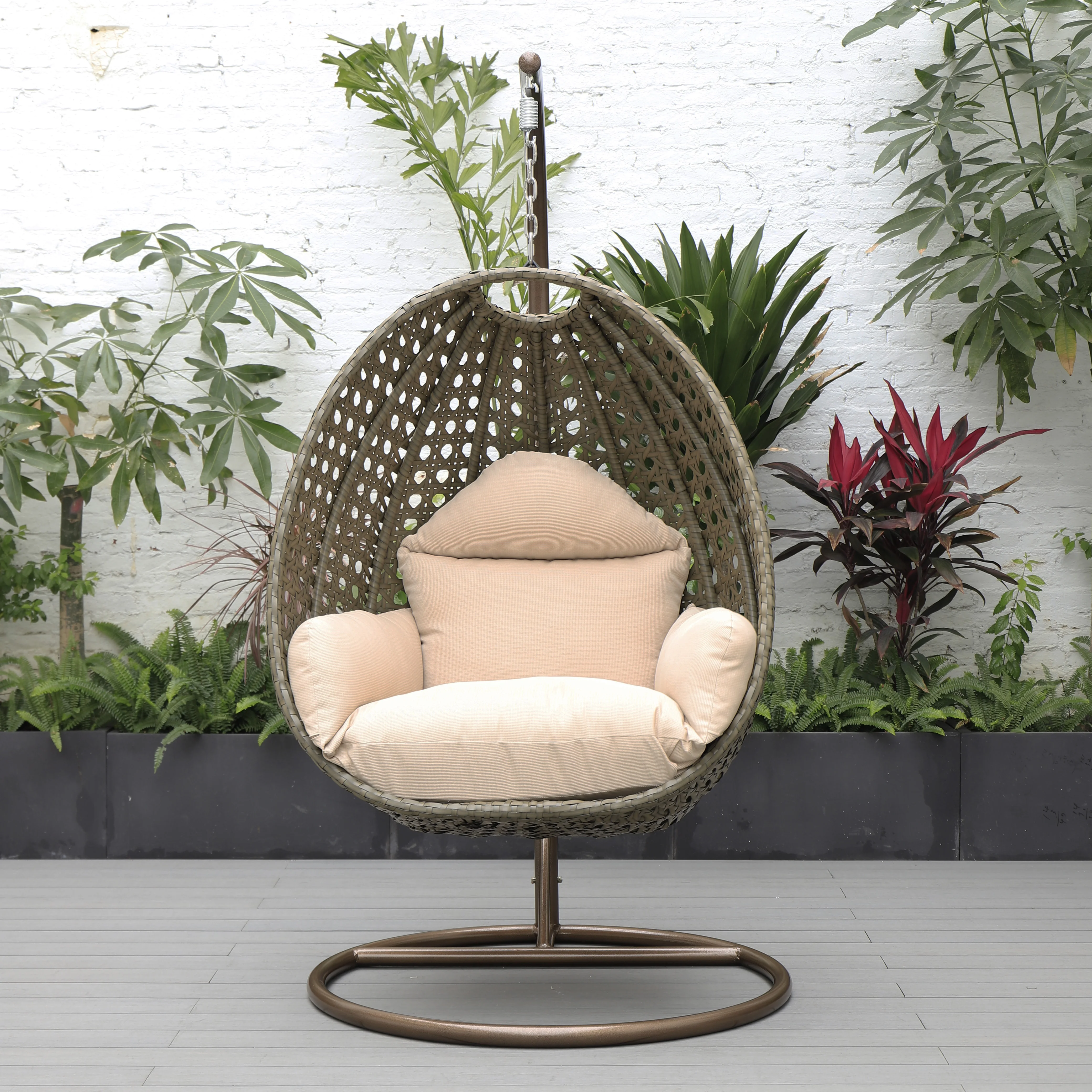 Beige Wicker Hanging Egg Swing Chair