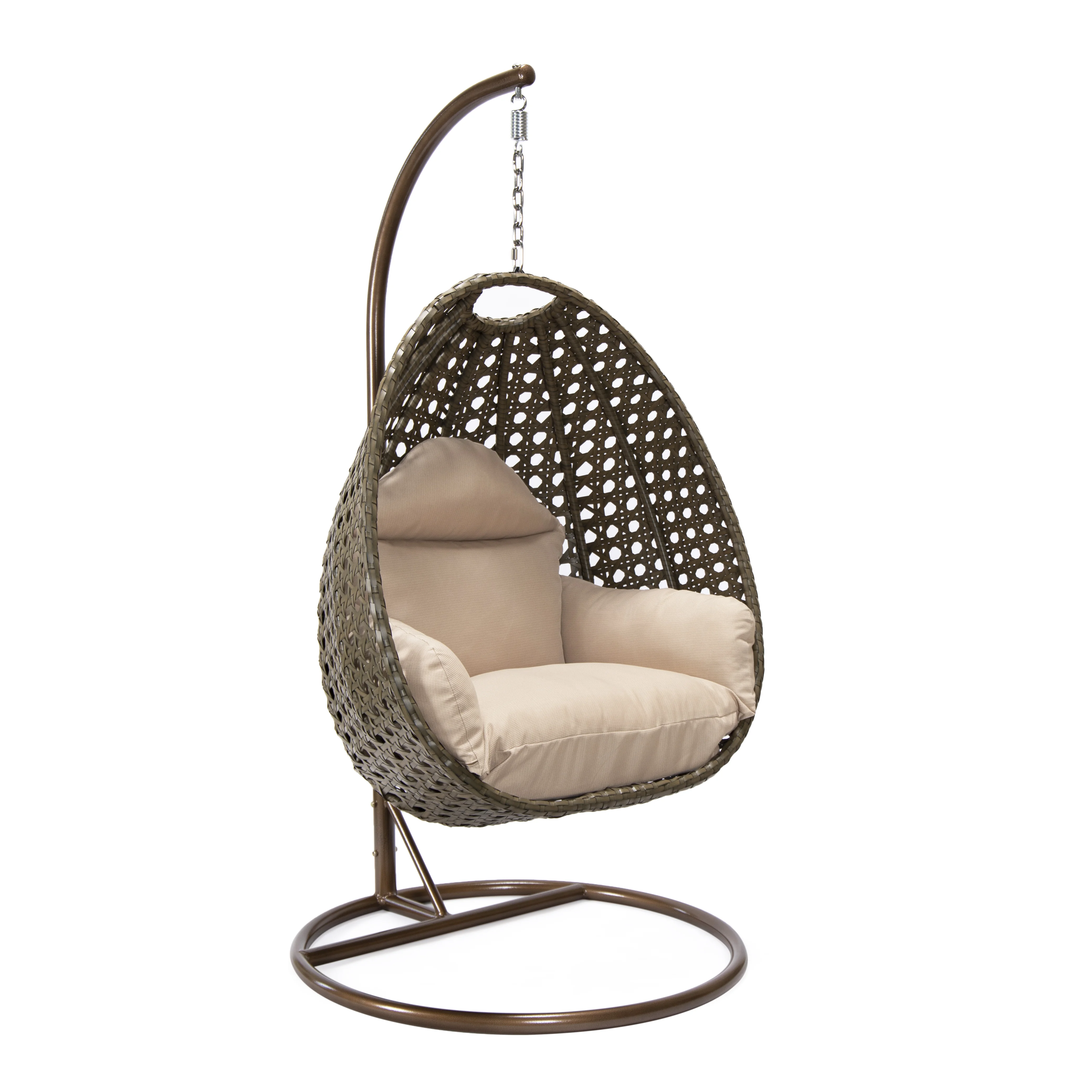 Beige Wicker Hanging Egg Swing Chair