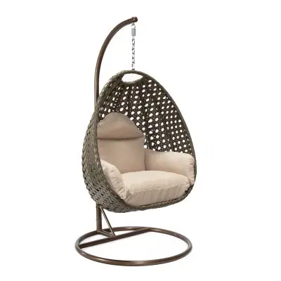 Beige Wicker Hanging Egg Swing Chair