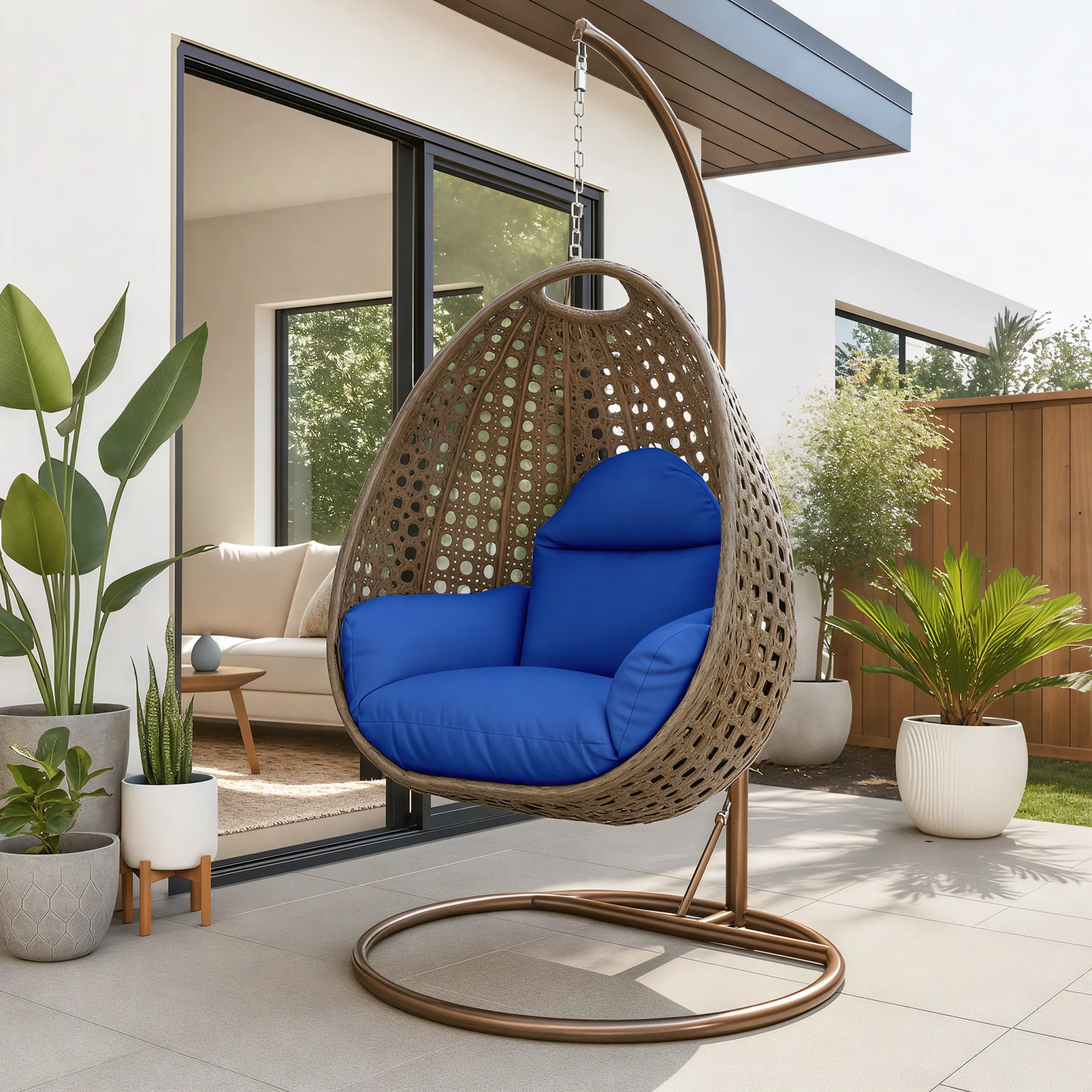 Beige Wicker Hanging Egg Swing Chair