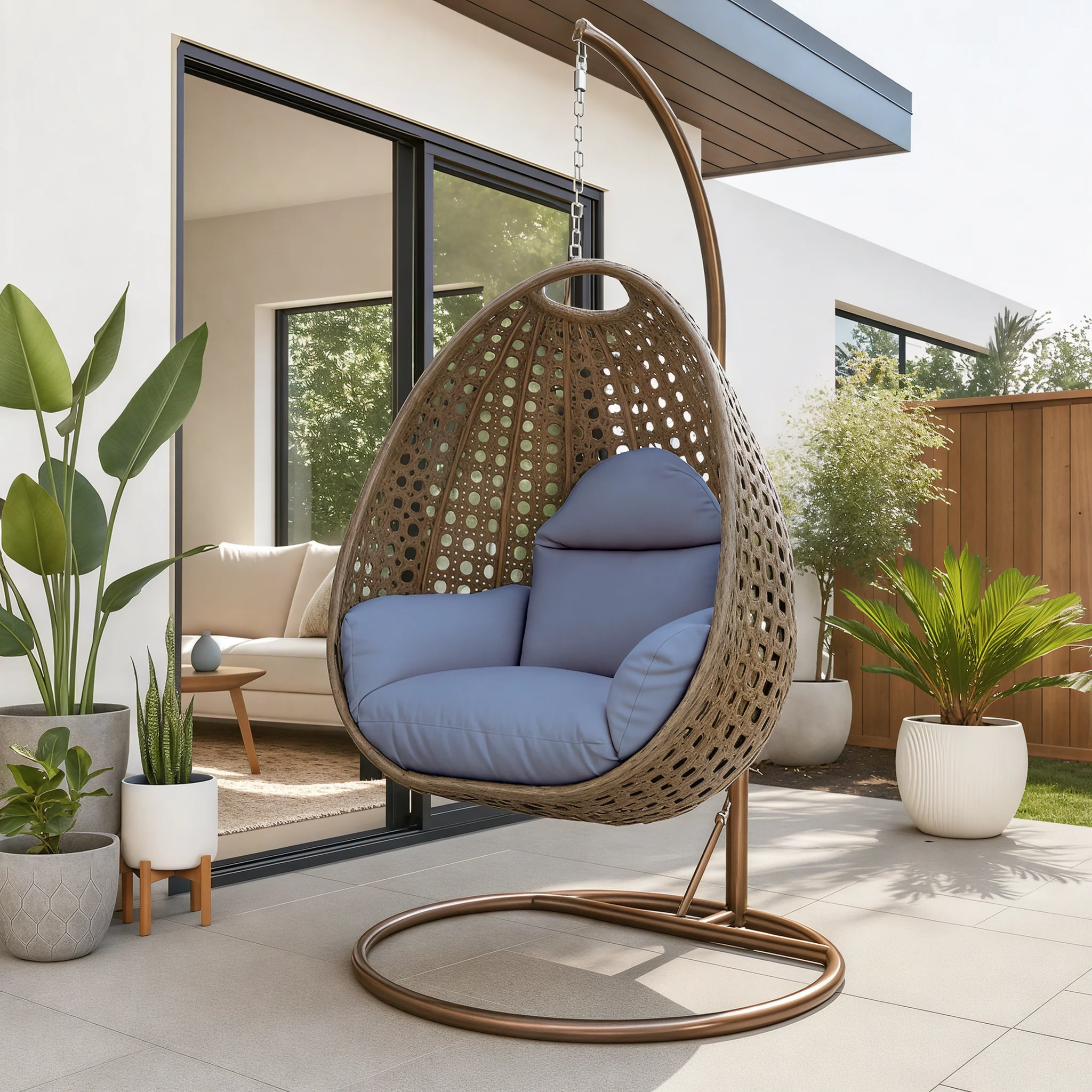 Beige Wicker Hanging Egg Swing Chair