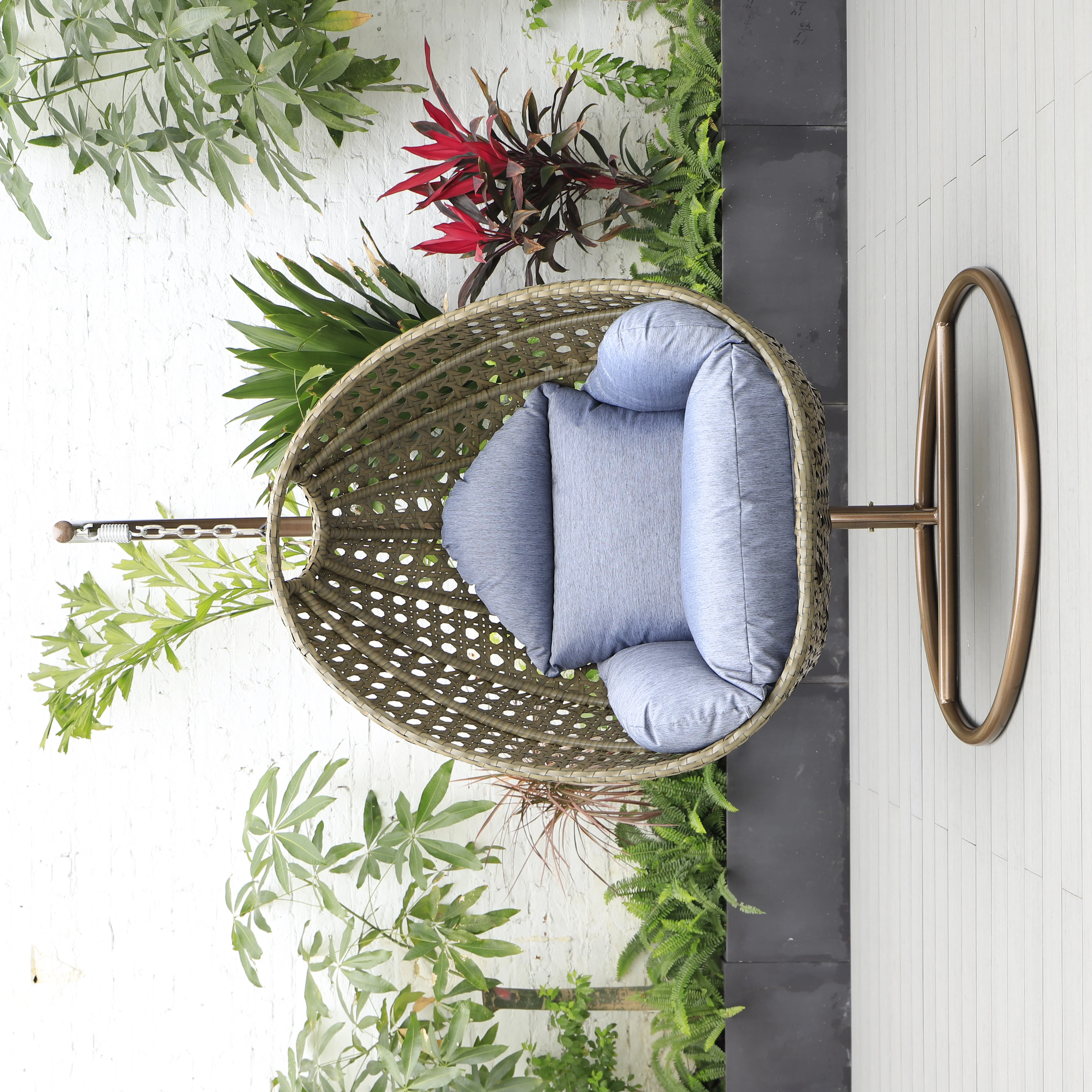 Beige Wicker Hanging Egg Swing Chair