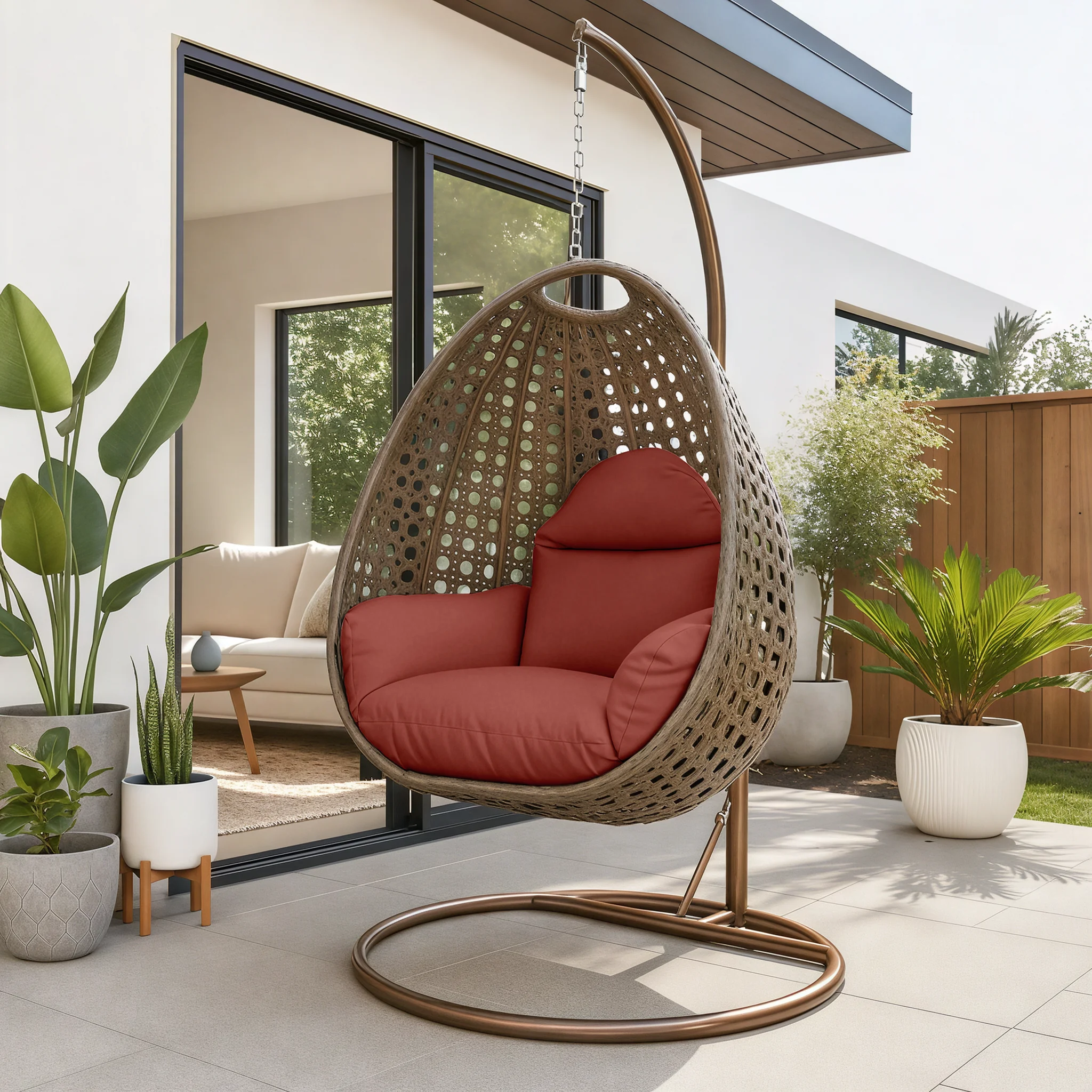 Beige Wicker Hanging Egg Swing Chair