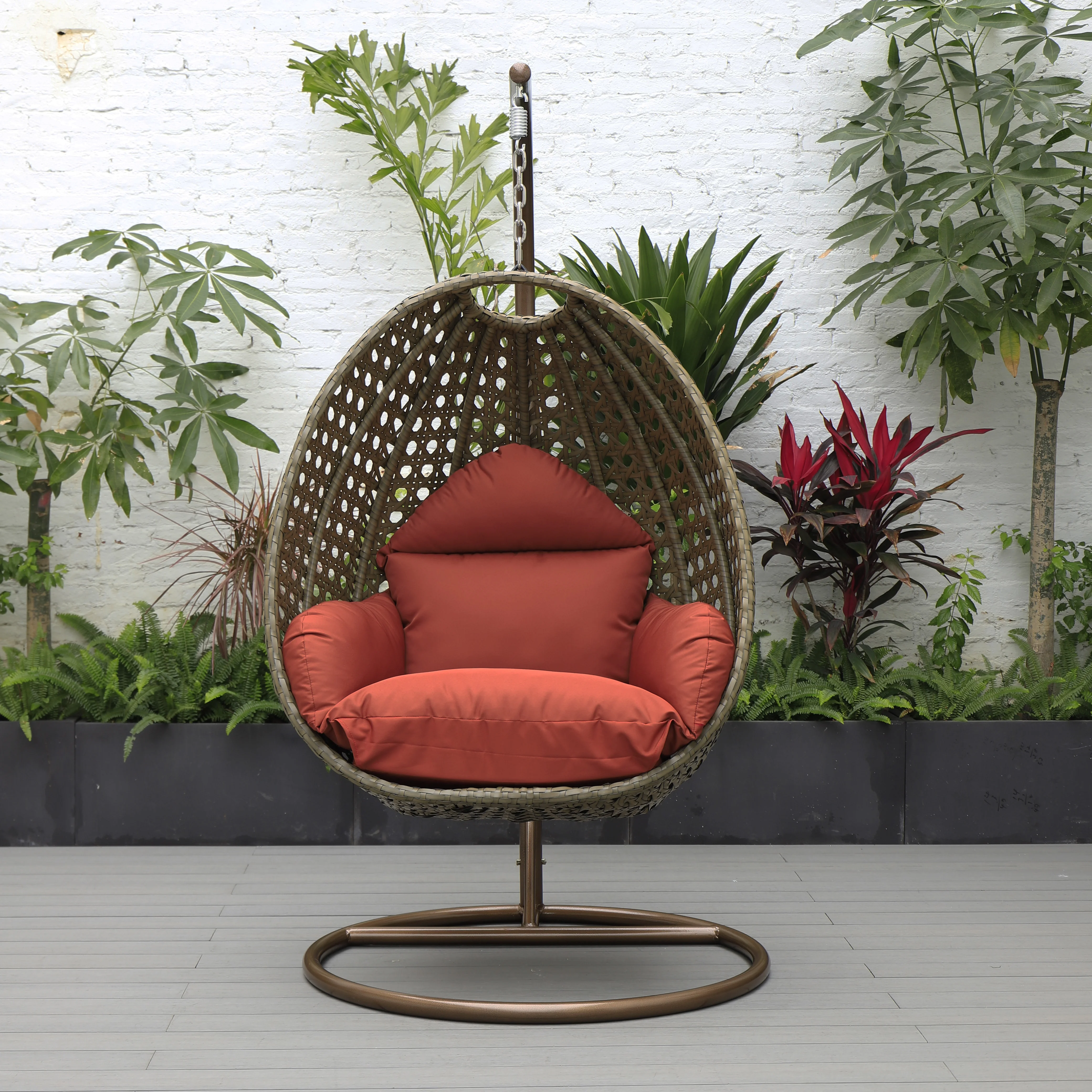 Beige Wicker Hanging Egg Swing Chair
