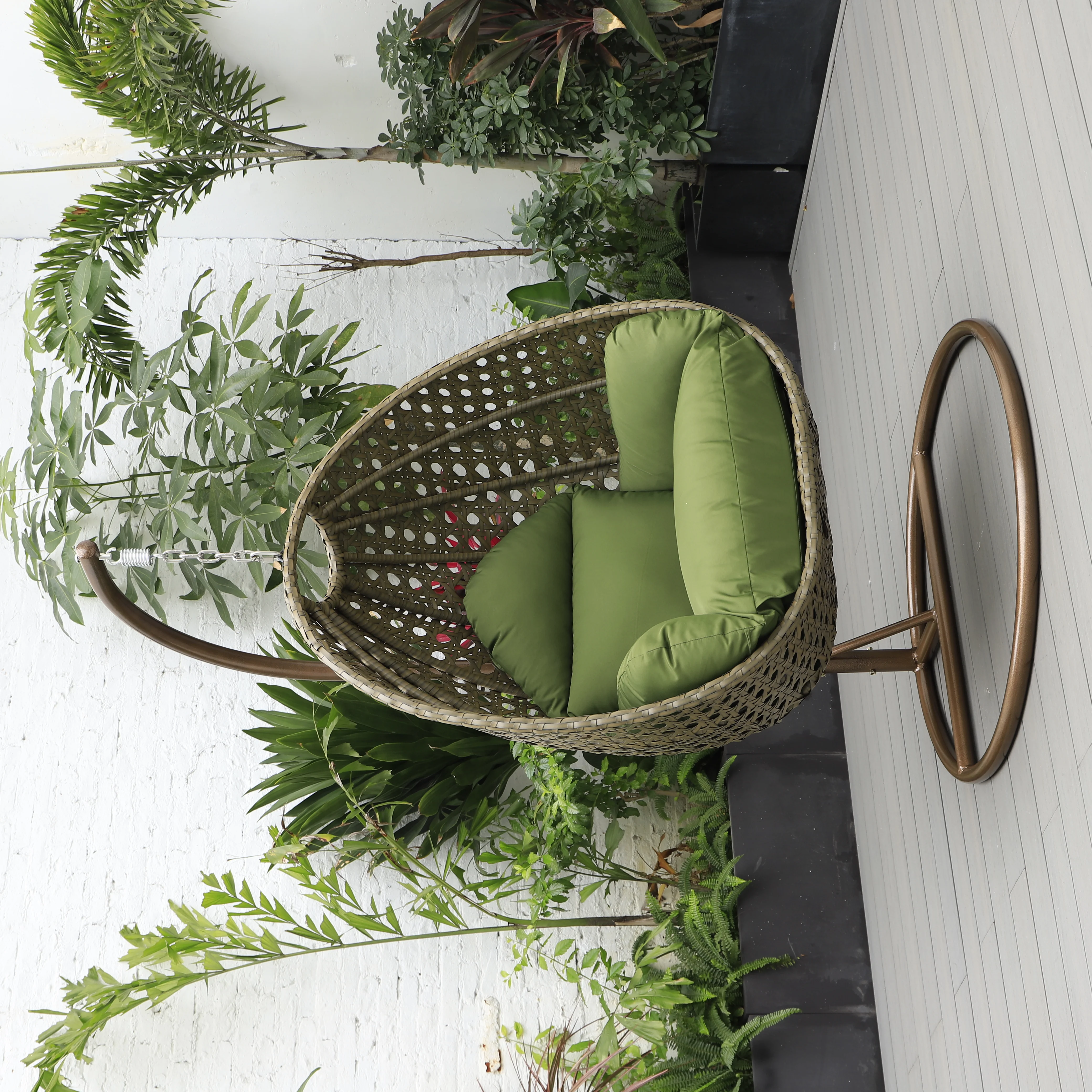 Beige Wicker Hanging Egg Swing Chair